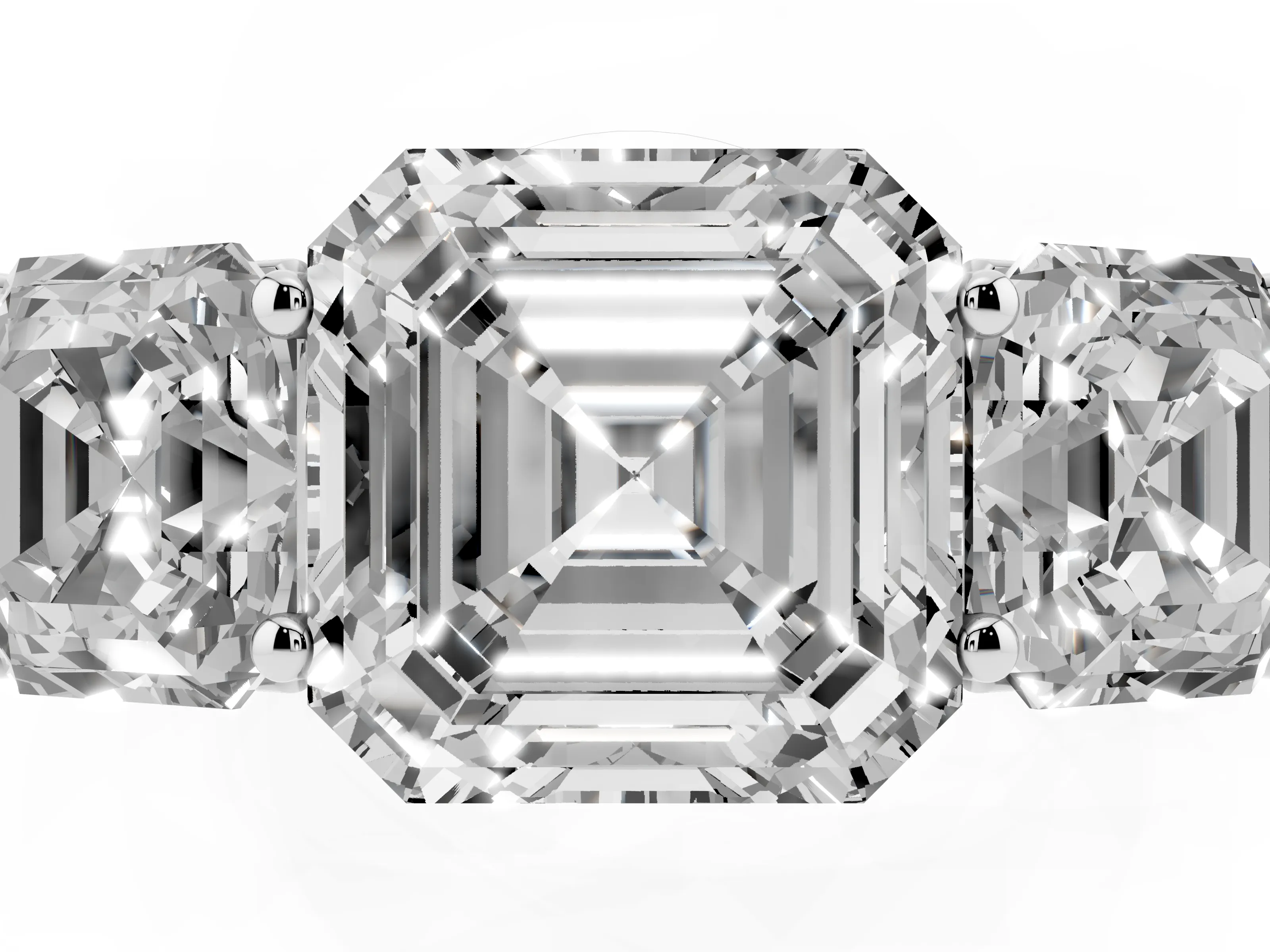 Asscher Cut Diamond Three-Stone Ring Set in White gold with Plain Polished Band