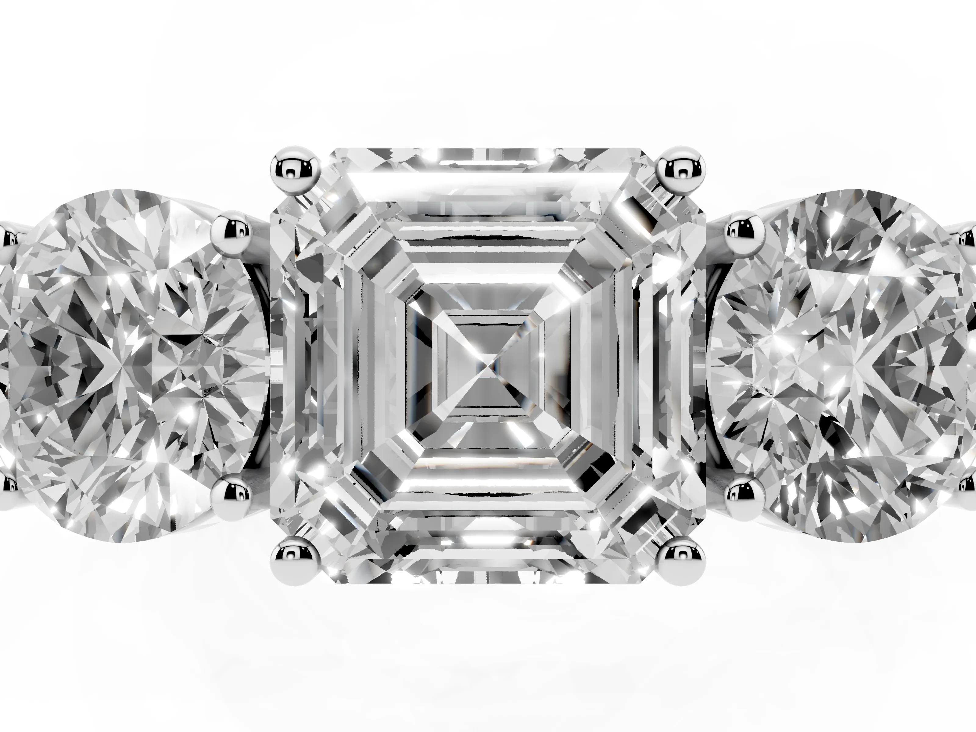 Asscher Cut Diamond Three-Stone Ring Set in Silver with Channel-Set Accent Band