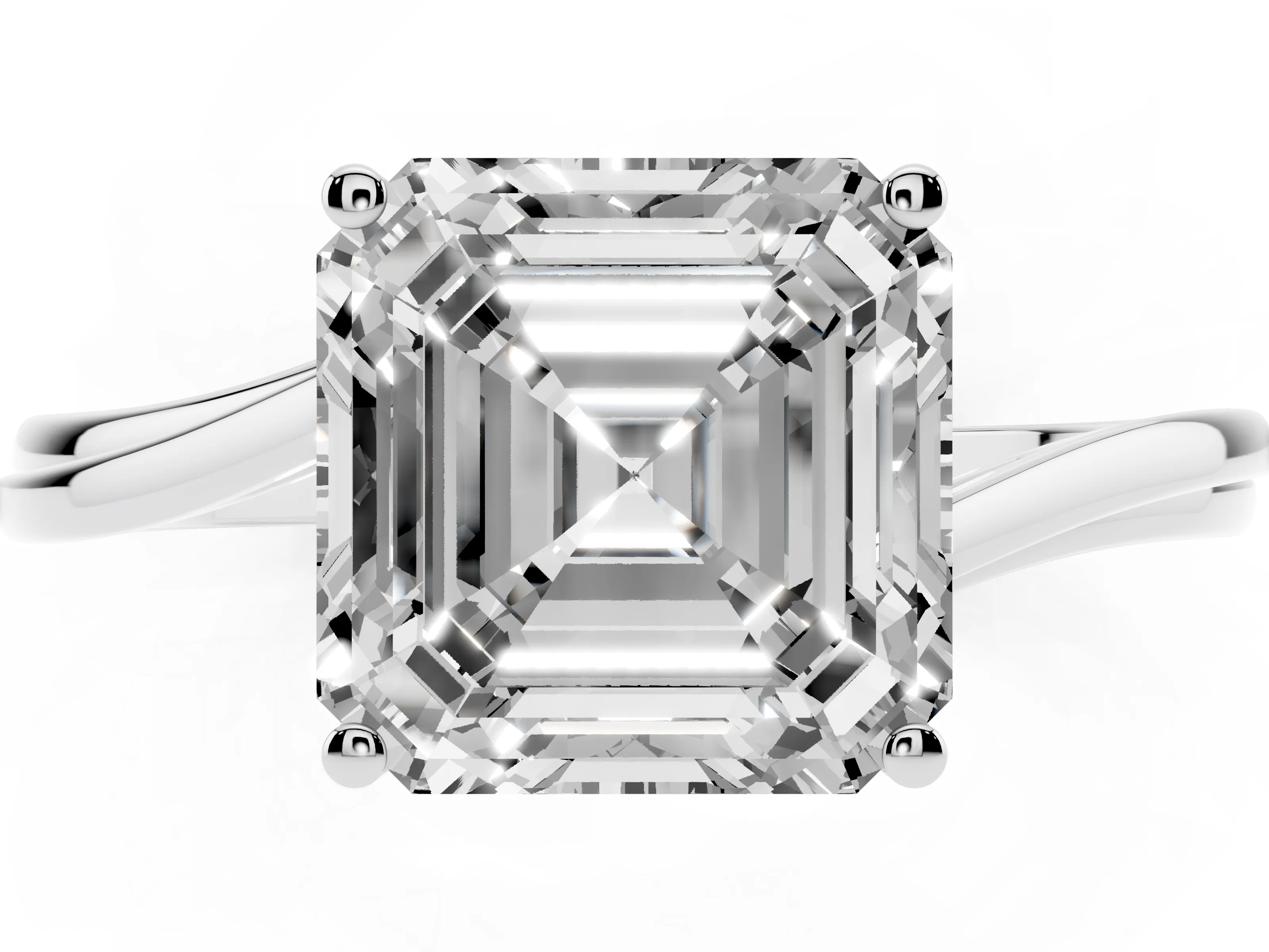 Asscher Cut Diamond Solitaire Twist Band Ring Set in Silver with Prong Setting