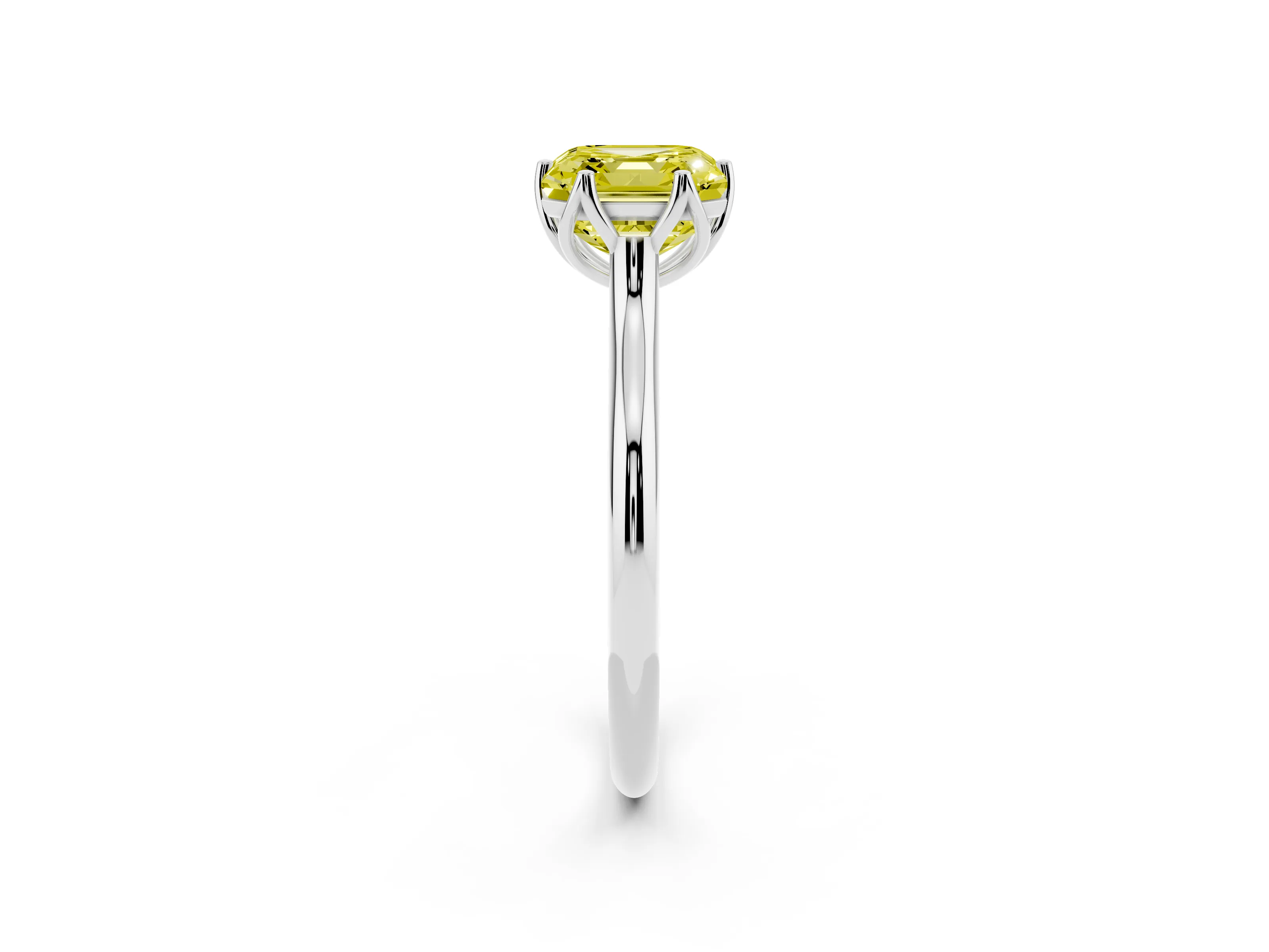 Fancy Yellow Asscher Cut Diamond Solitaire Cathedral Ring Set in Platinum with Prong Setting