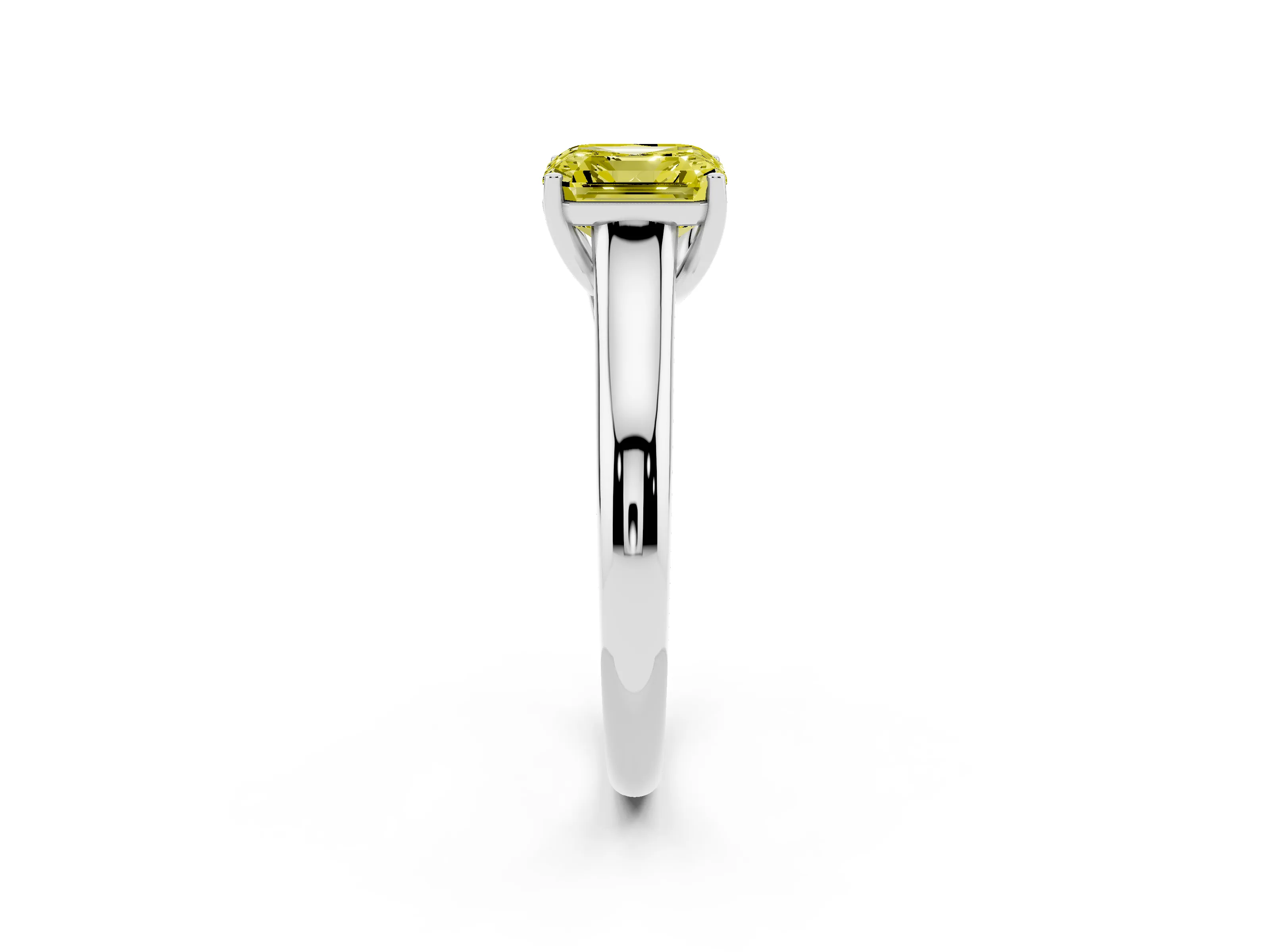 Fancy Yellow Asscher Cut Diamond Solitaire Engagement Ring Set in Silver with Subtly Tapered Band and Prong Setting