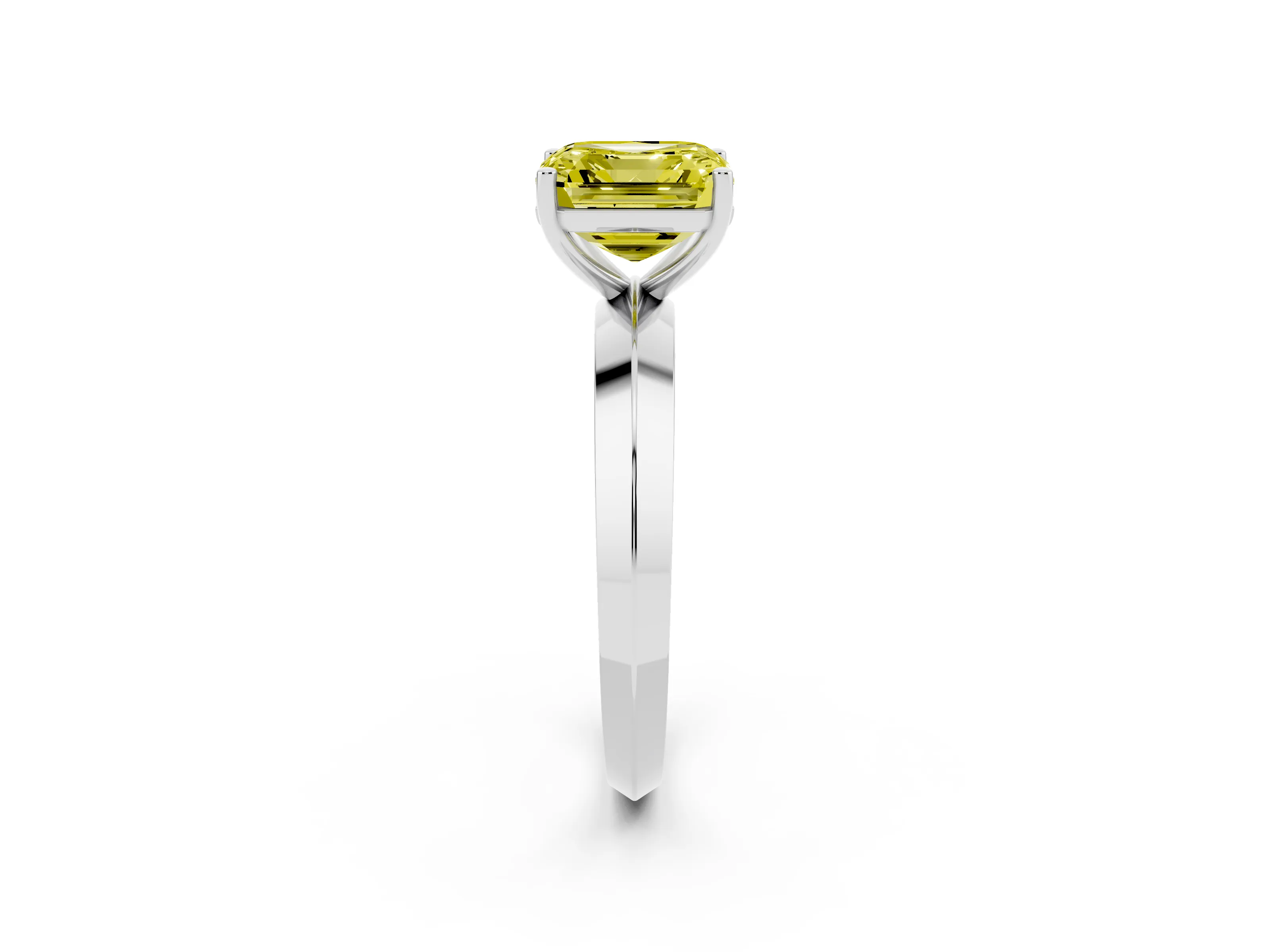 Fancy Yellow Asscher Cut Diamond Solitaire Engagement Ring Set in Silver with Flat Band and Prong Setting