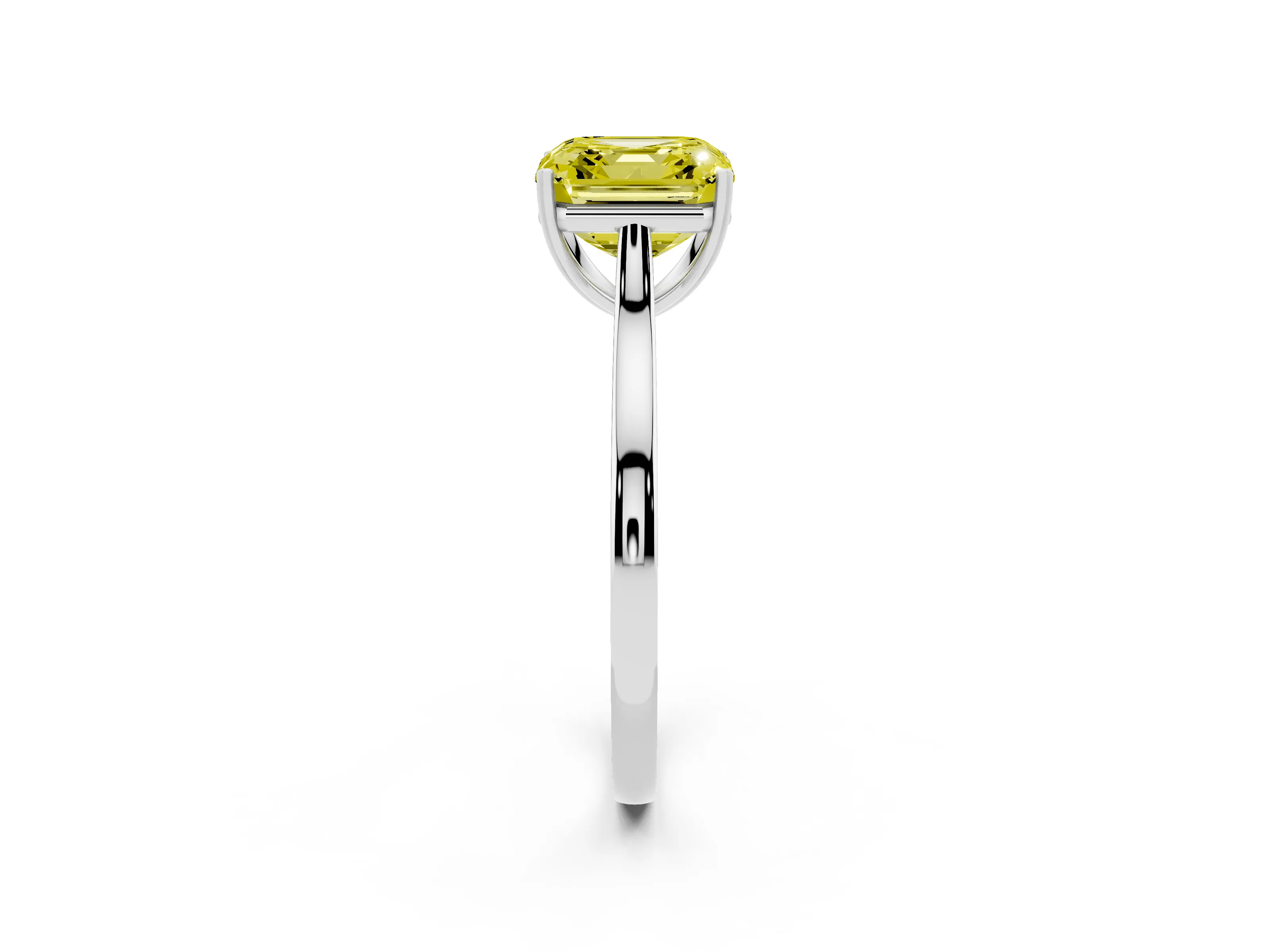 Fancy Yellow Asscher Cut Diamond Solitaire Heart Prong Engagement Ring Set in Platinum with Tapered Band