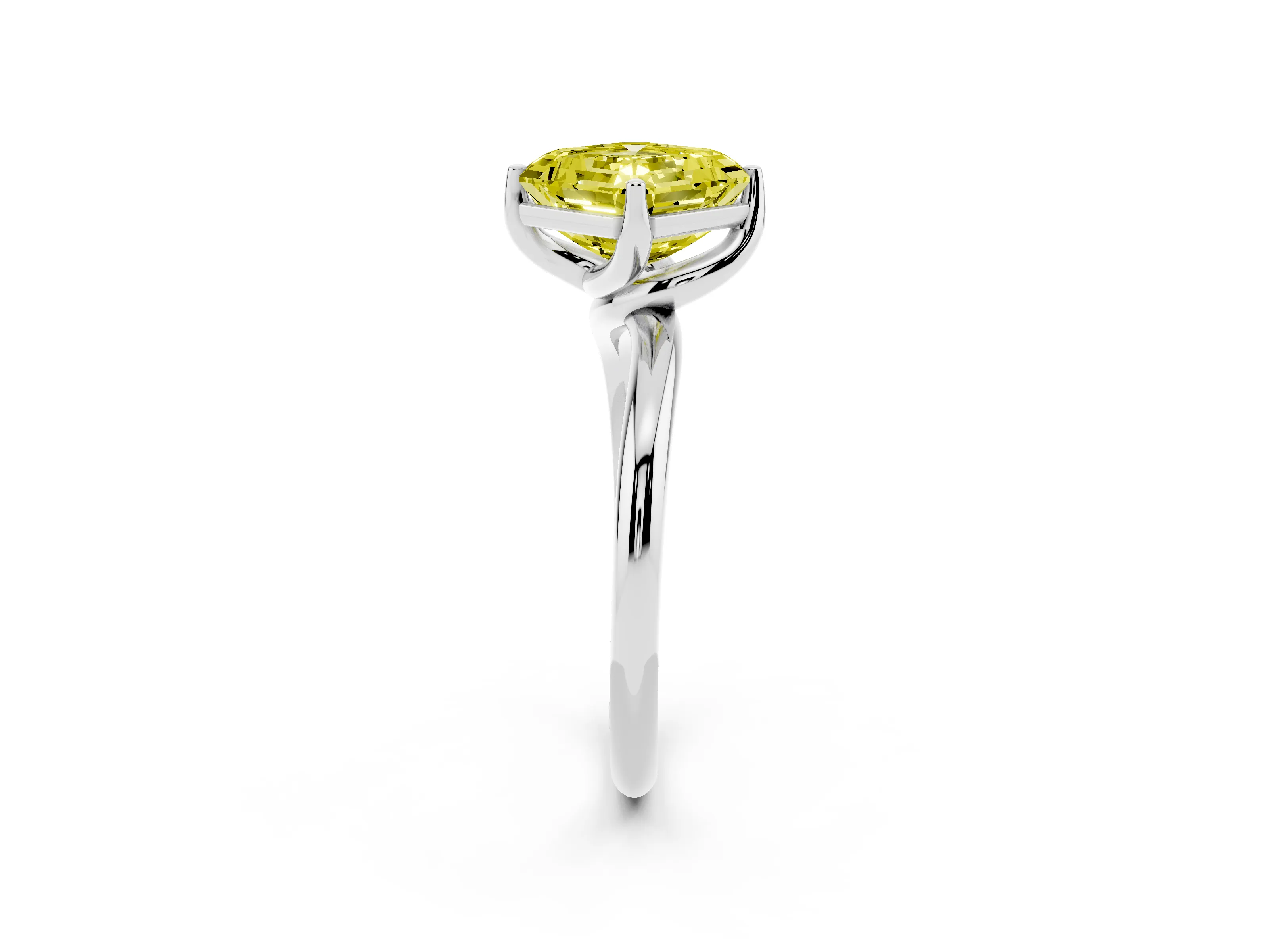 Fancy Yellow Asscher Cut Diamond Solitaire Engagement Ring Set in White gold with Classic Plain Band