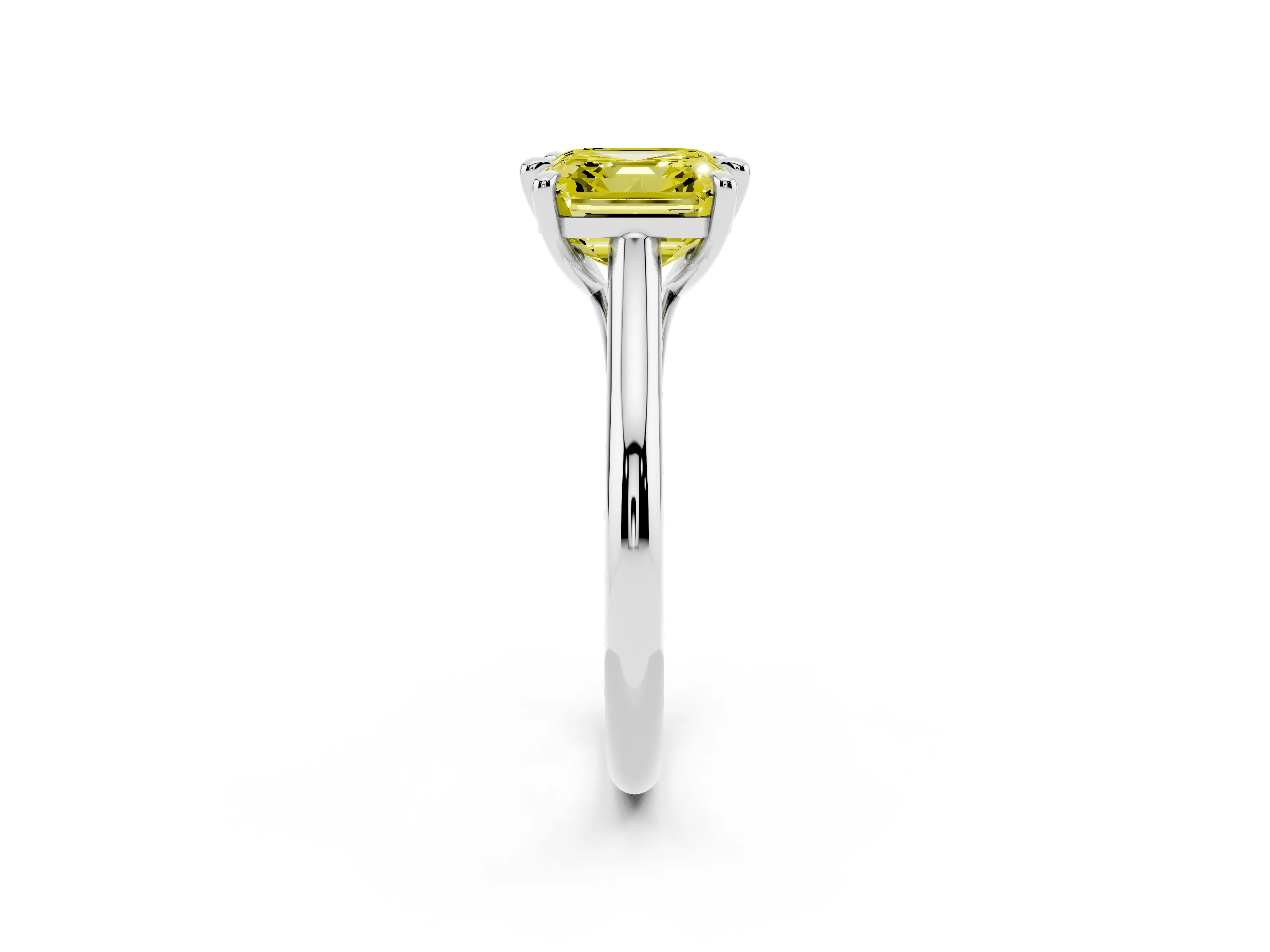 Fancy Yellow Asscher Cut Diamond Solitaire Engagement Ring Set in Platinum with Prong Setting and Plain Classic Band