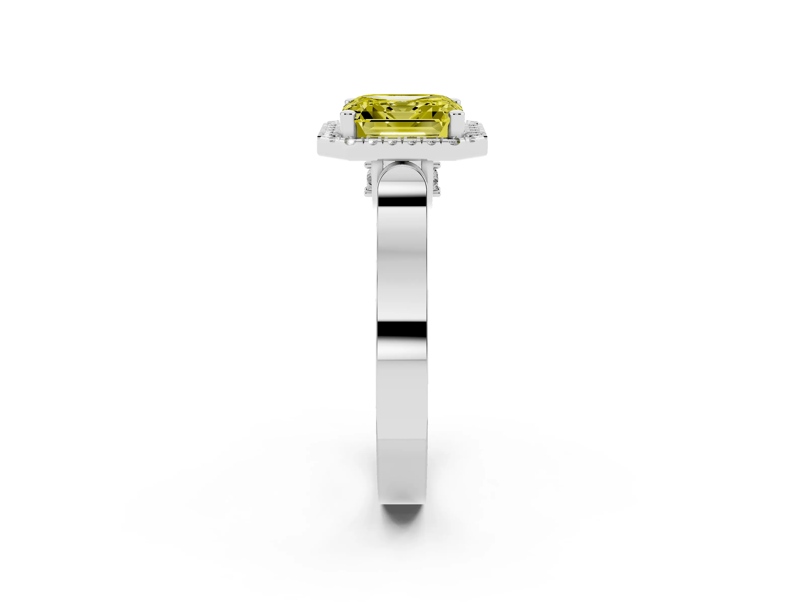 Fancy Yellow Asscher Cut Diamond Halo Ring Set in Silver with Pavé-Lined Split Shank Band