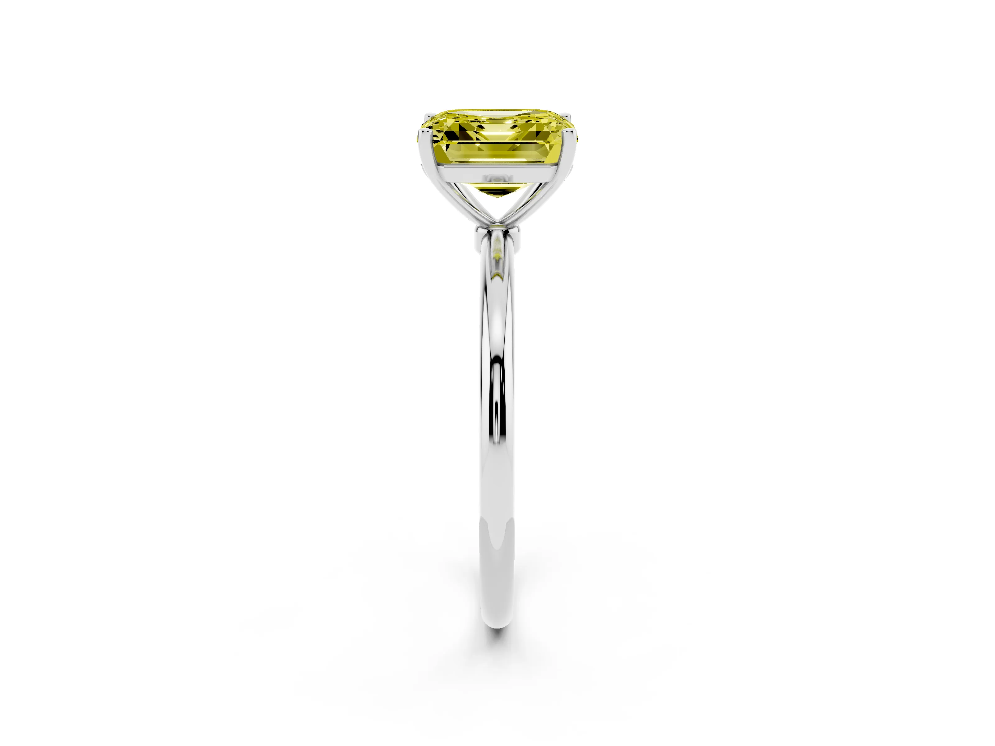Fancy Yellow Asscher Cut Diamond Solitaire Engagement Ring Set in Platinum with Thin Band and Prong Setting