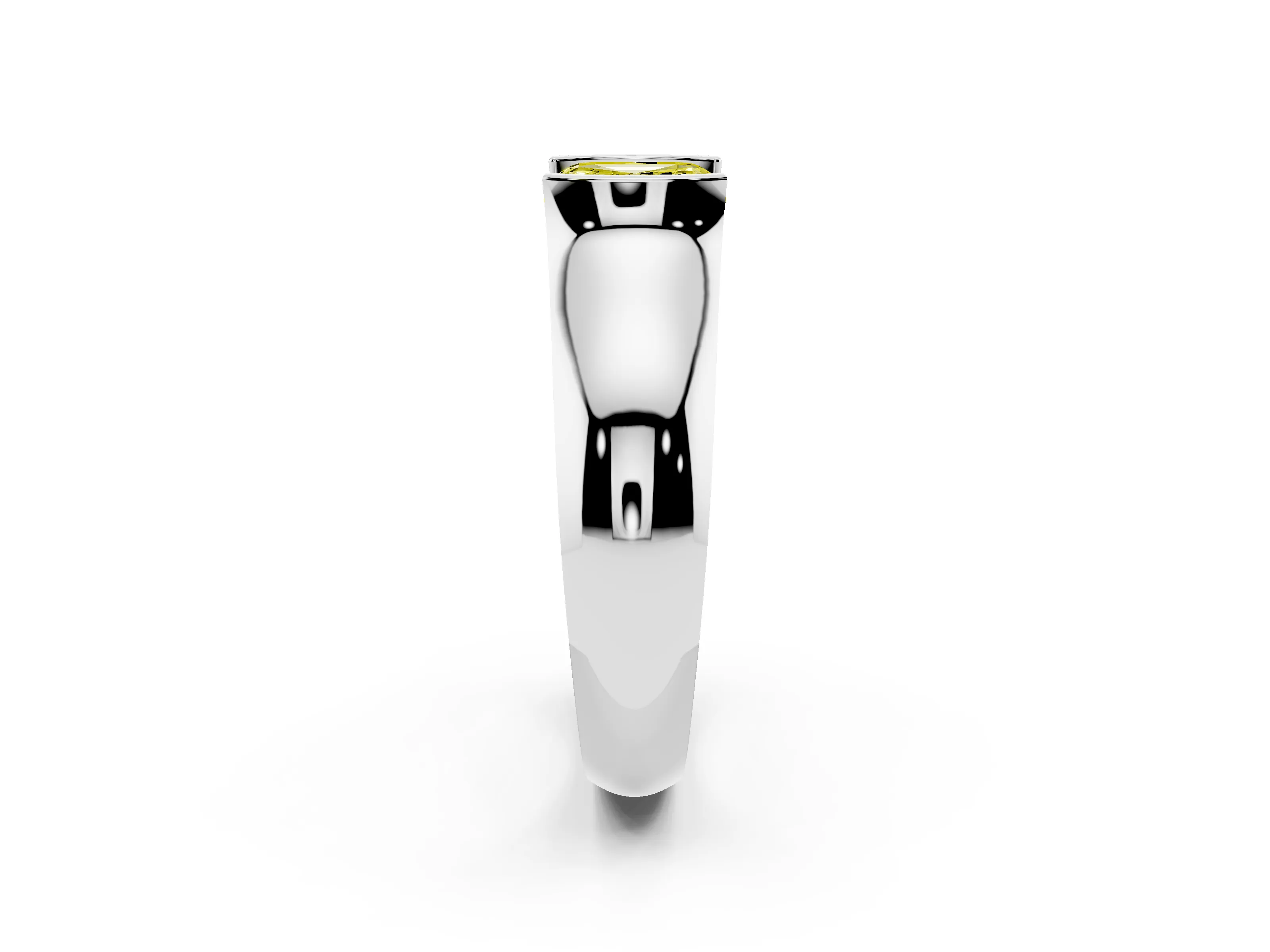 Fancy Yellow Asscher Cut Diamond Bezel Solitaire Ring Set in White gold with Wide Band
