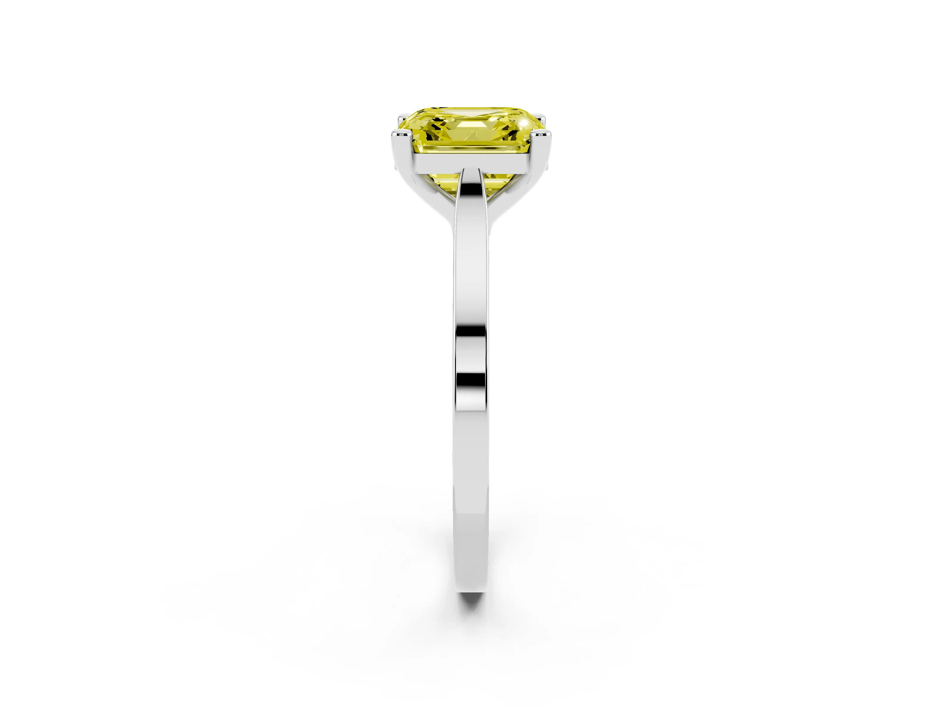 Fancy Yellow Asscher Cut Diamond Solitaire Ring Set in Silver with Prong Setting and Tapered Band