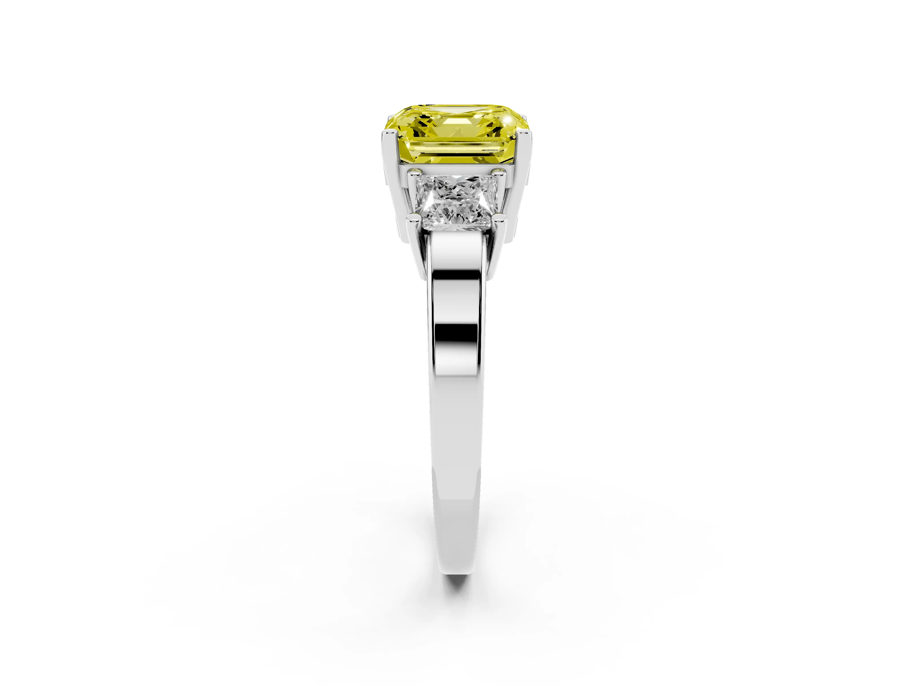 Fancy Yellow Three-Stone Asscher Cut Diamond Solitaire Ring Set in Silver with Prong Setting