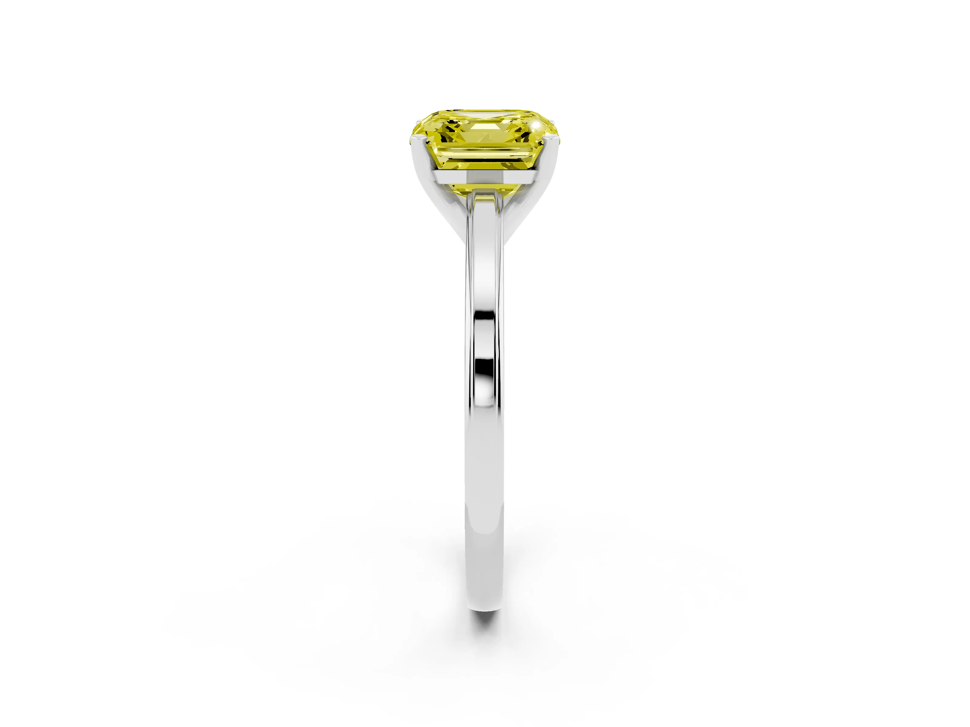 Fancy Yellow Asscher Cut Diamond Solitaire Ring Set in White gold with Prong Setting and Classic Band