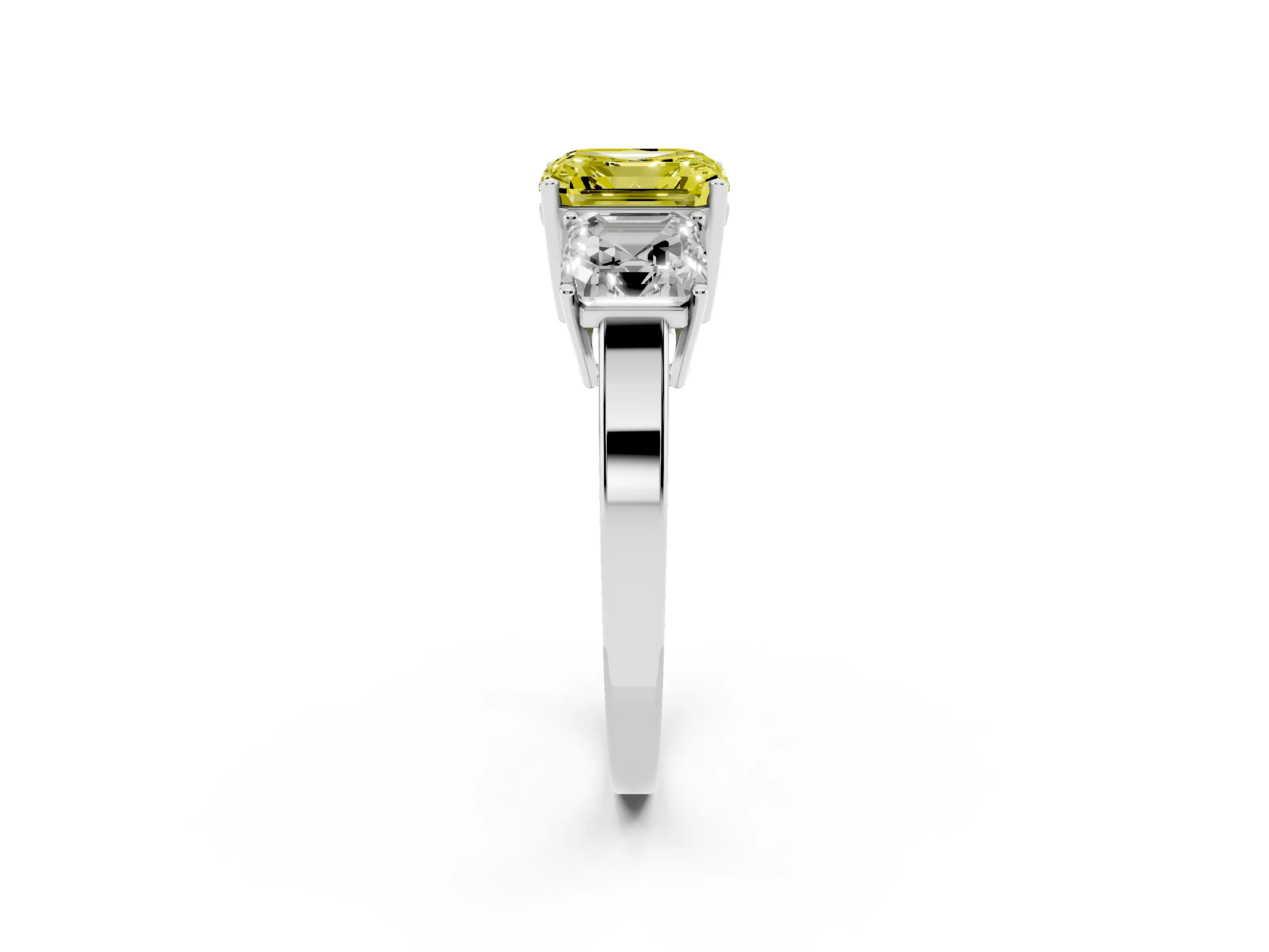 Fancy Yellow Asscher Cut Diamond Three-Stone Engagement Ring Set in Silver with Flat Band