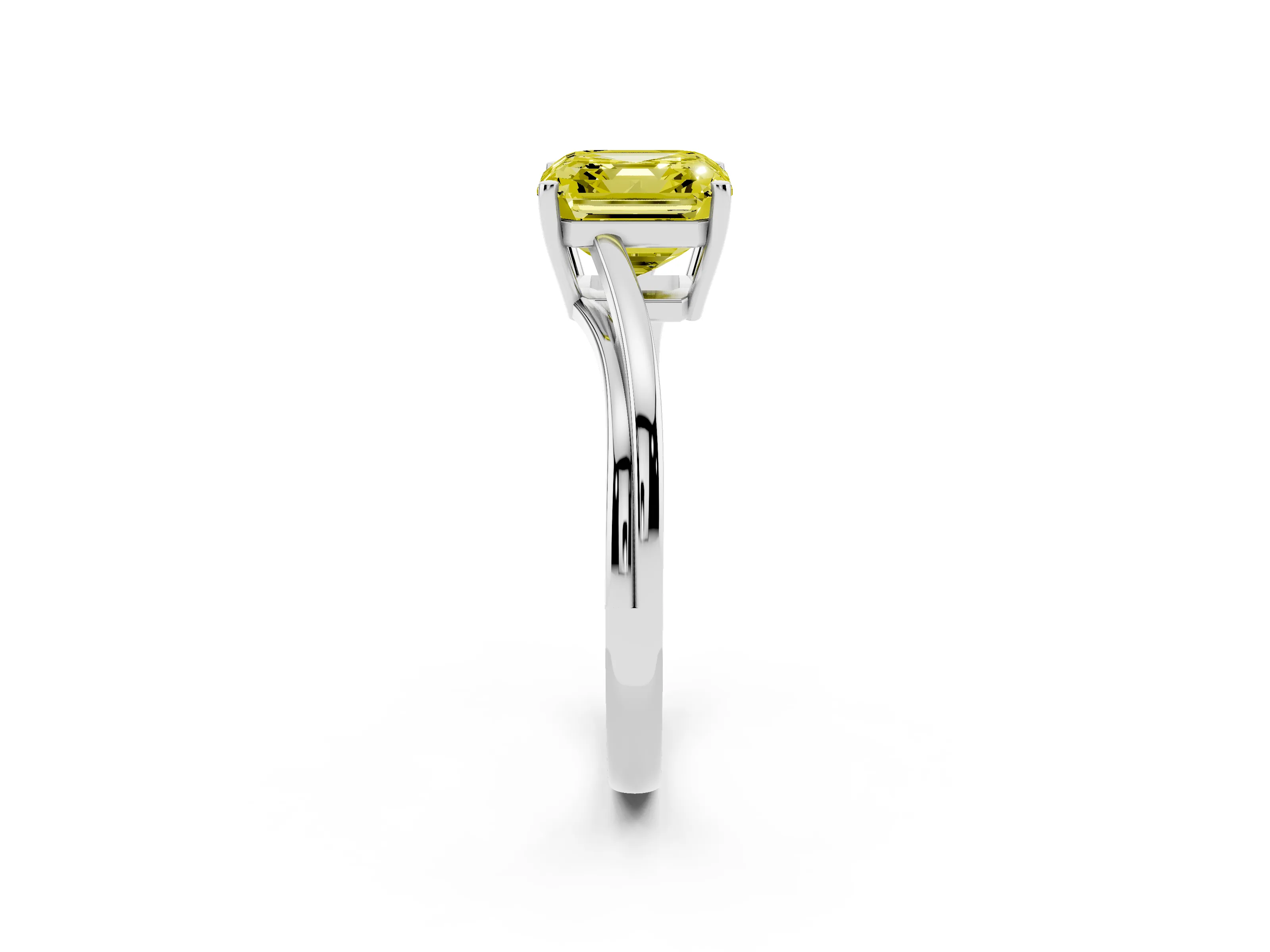 Fancy Yellow Asscher Cut Diamond Solitaire Twist Band Ring Set in Platinum with Prong Setting