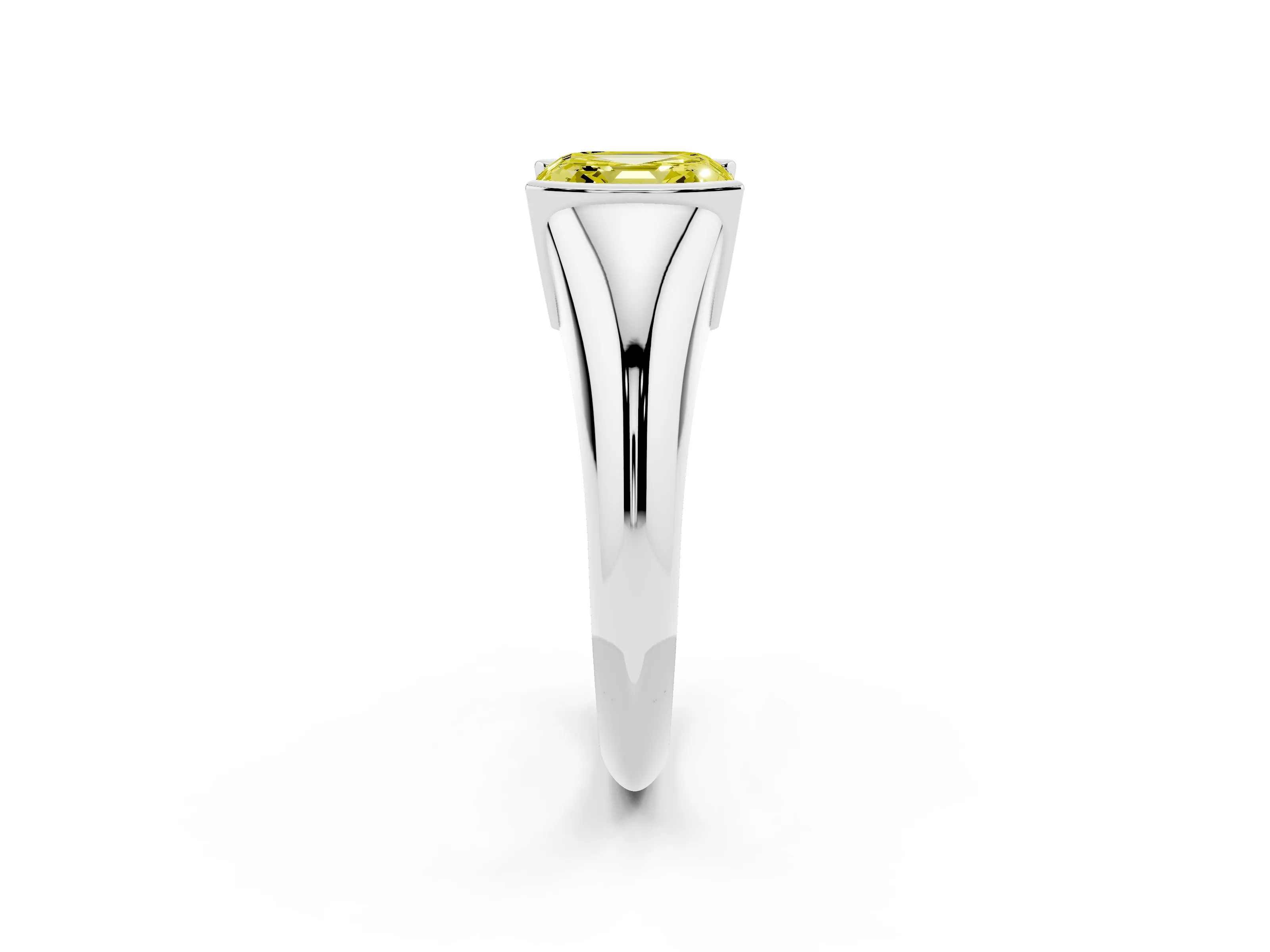 Fancy Yellow Asscher Cut Diamond Solitaire Tension Set Ring Set in White gold