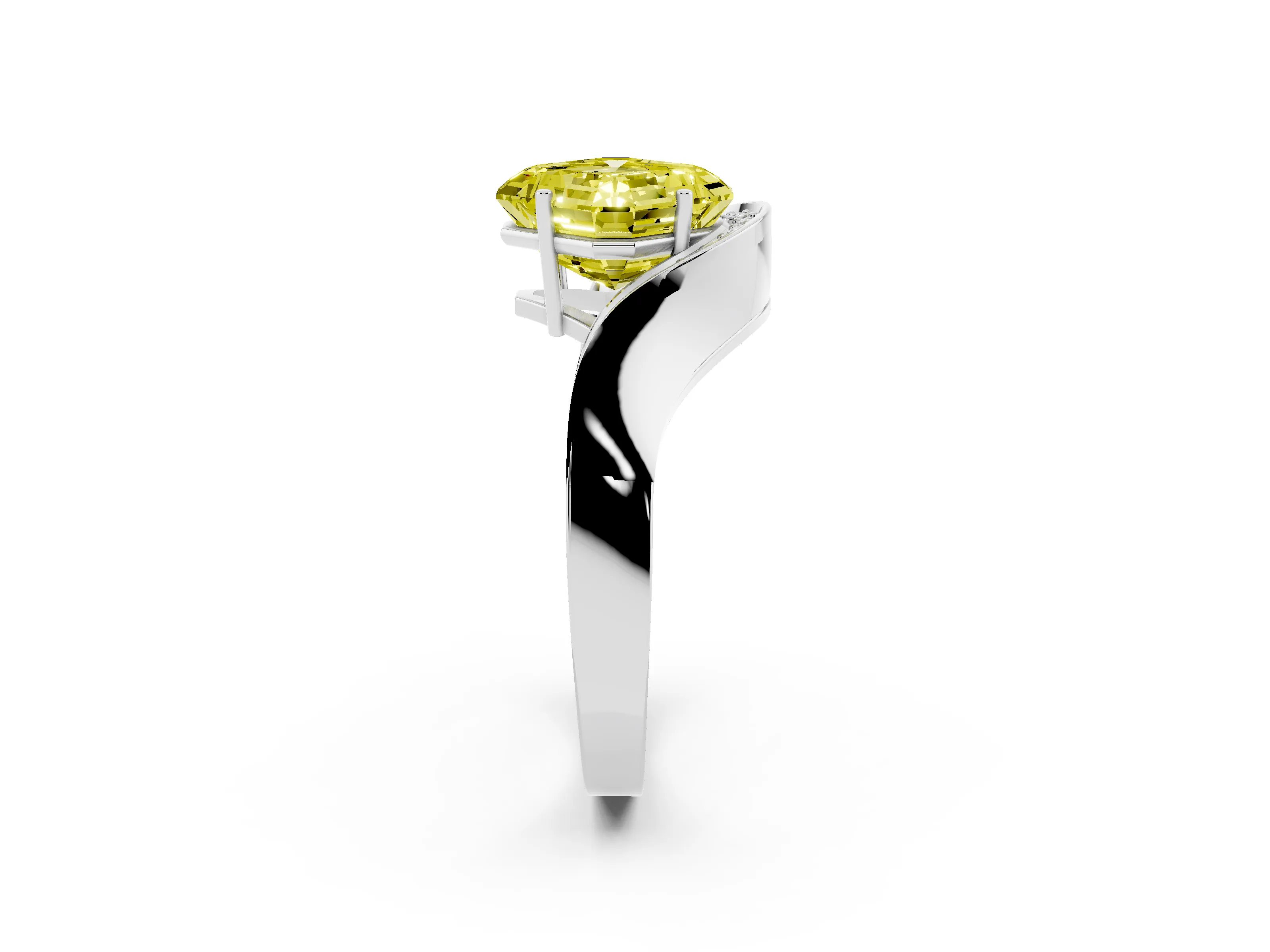 Fancy Yellow Asscher Cut Diamond Solitaire Engagement Ring Set in Silver with Pavé Shoulders