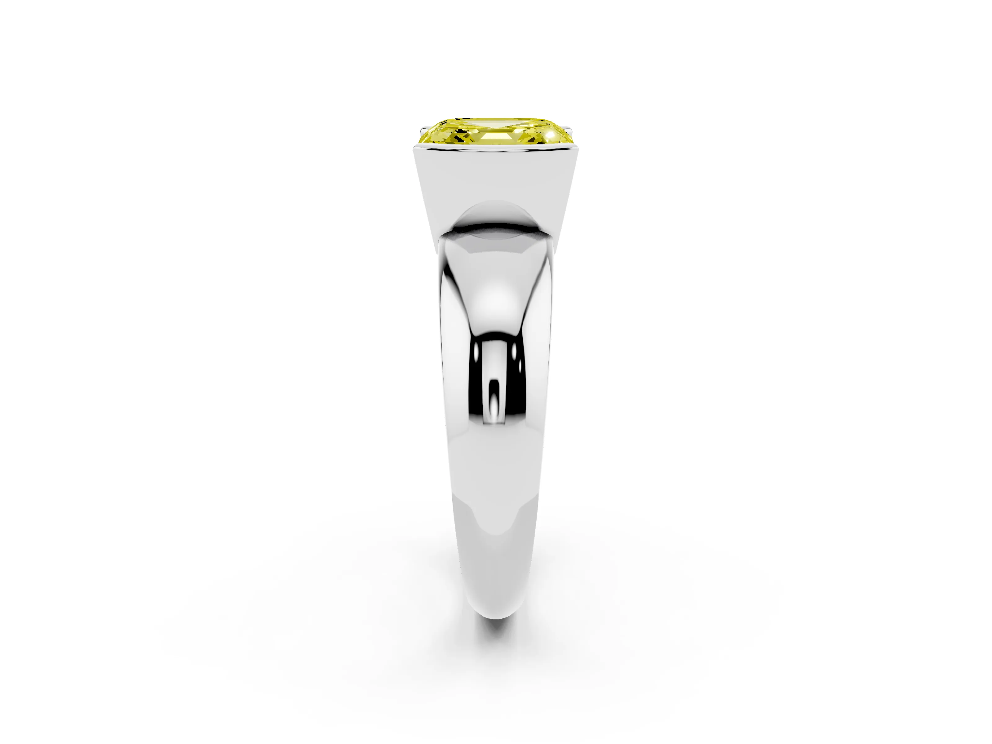 Fancy Yellow Asscher Cut Diamond Solitaire Tension Set Ring Set in Silver with Wide Band