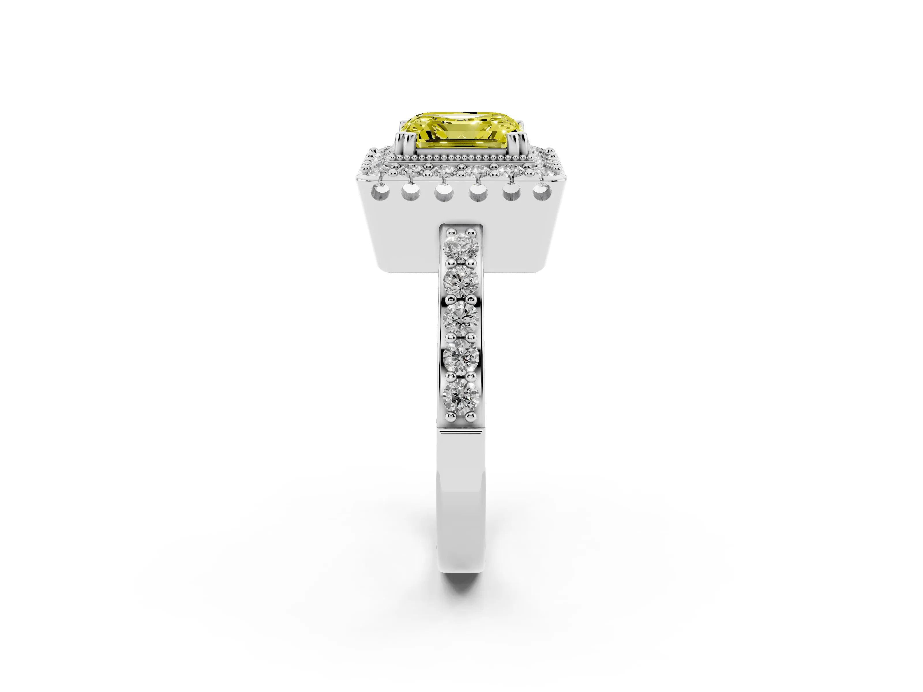 Fancy Yellow Asscher Cut Diamond Halo Ring Set in Silver with Pavé Shank and Prong Setting