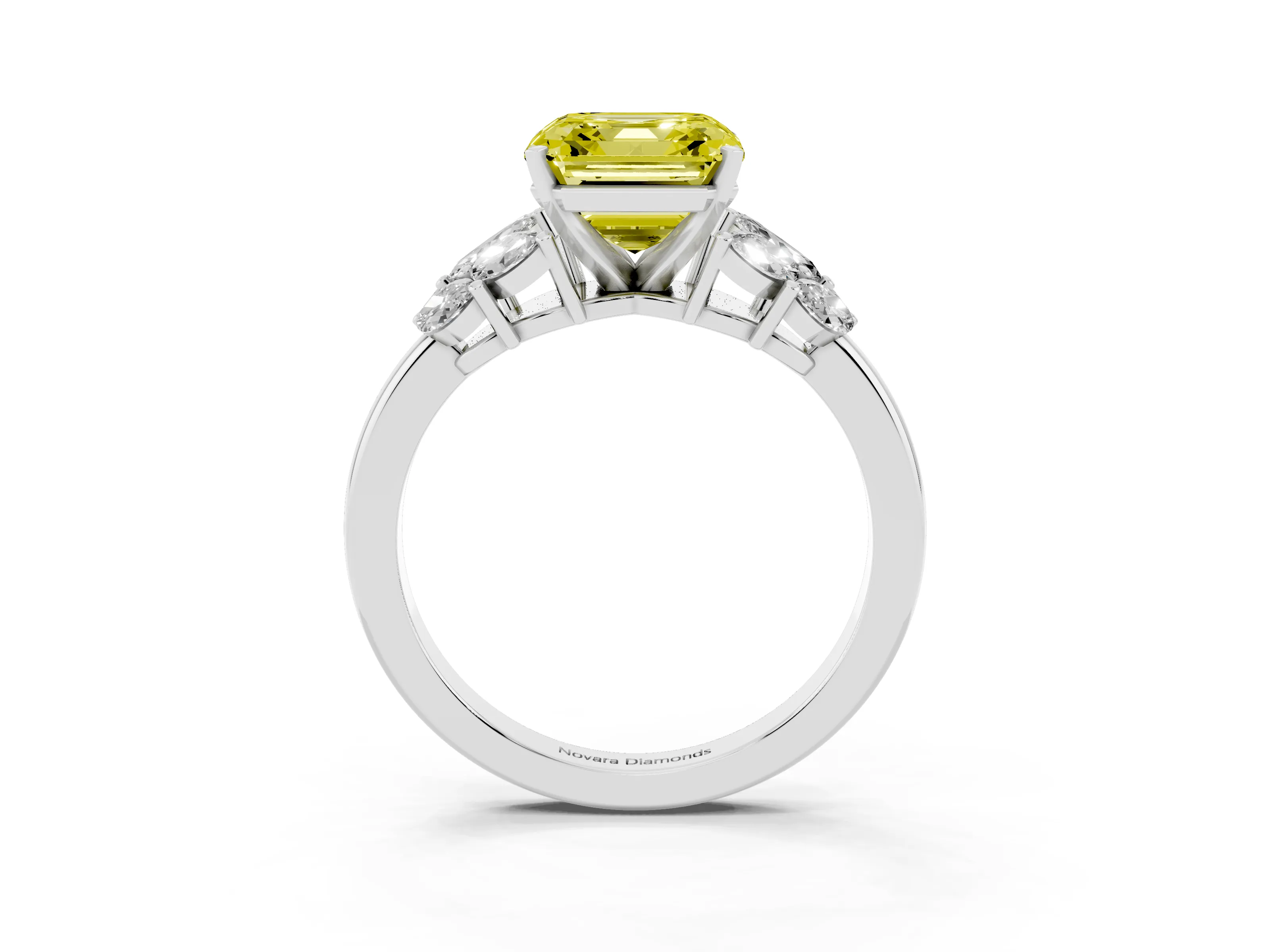 Fancy Yellow Asscher Cut Diamond Cluster Leaf Design Ring Set in White gold with Prong Setting
