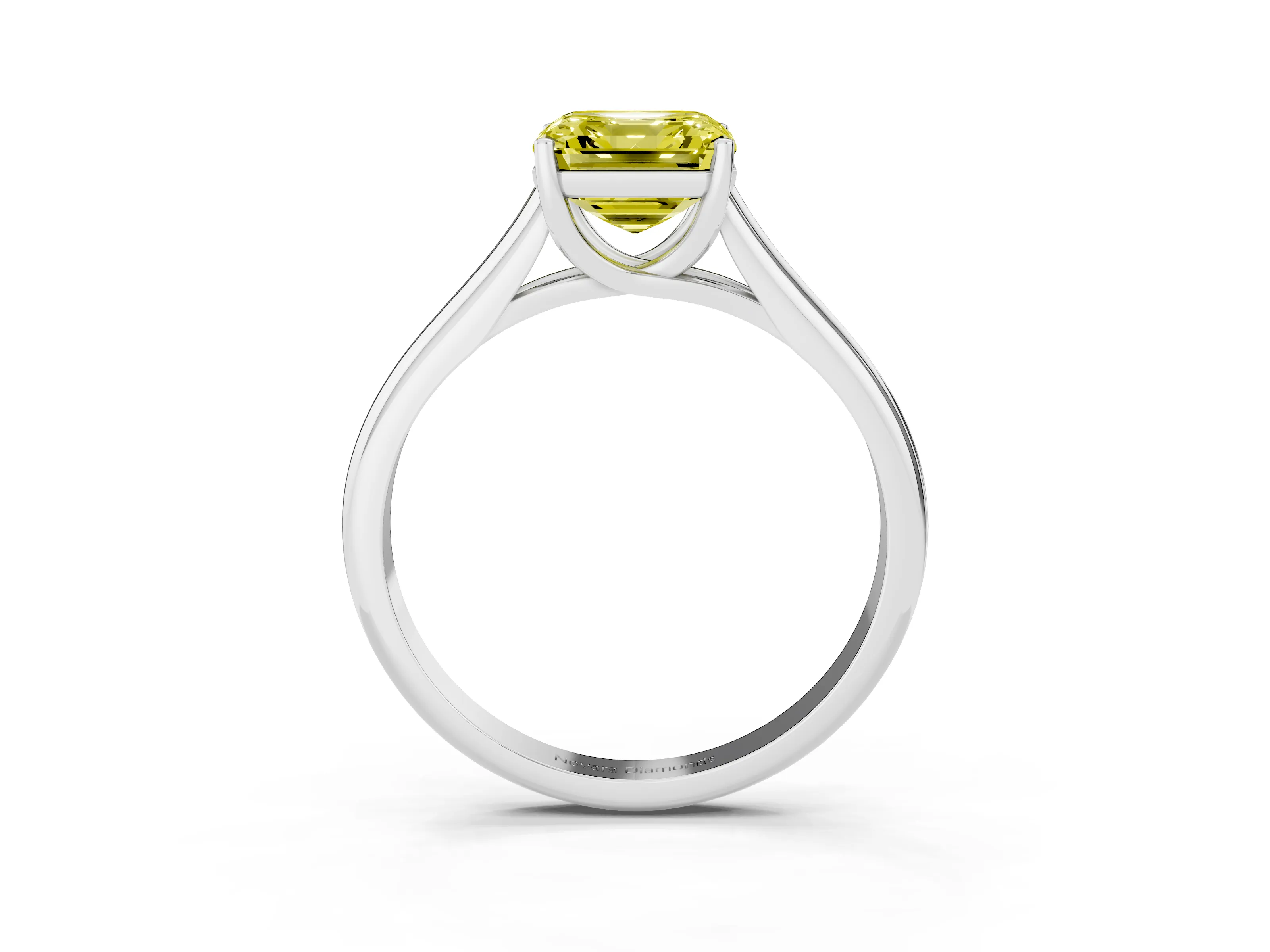 Fancy Yellow Asscher Cut Diamond Solitaire Engagement Ring Set in Silver with Subtly Tapered Band and Prong Setting