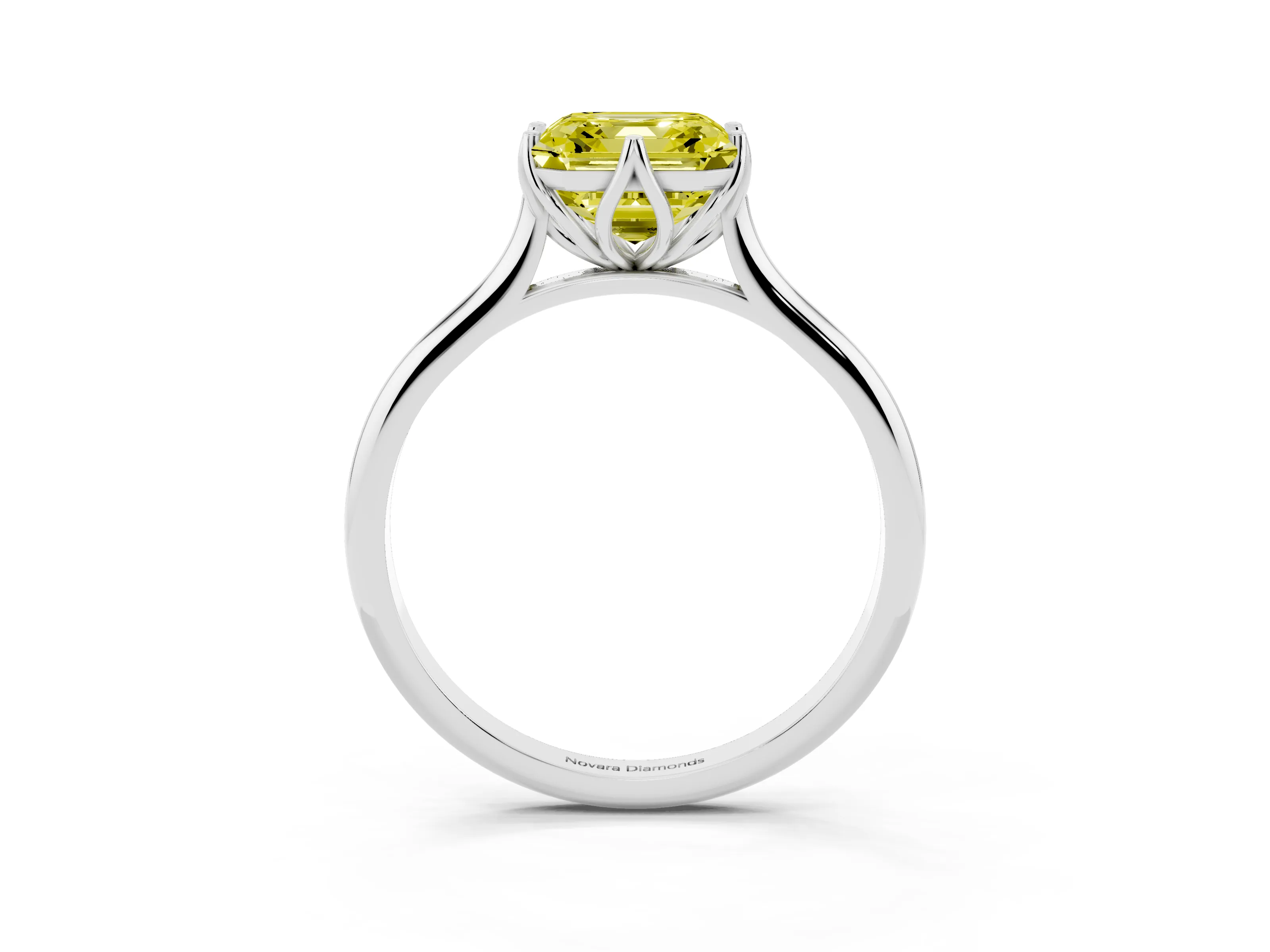 Fancy Yellow Asscher Cut Diamond Solitaire Cathedral Ring Set in Platinum with Prong Setting