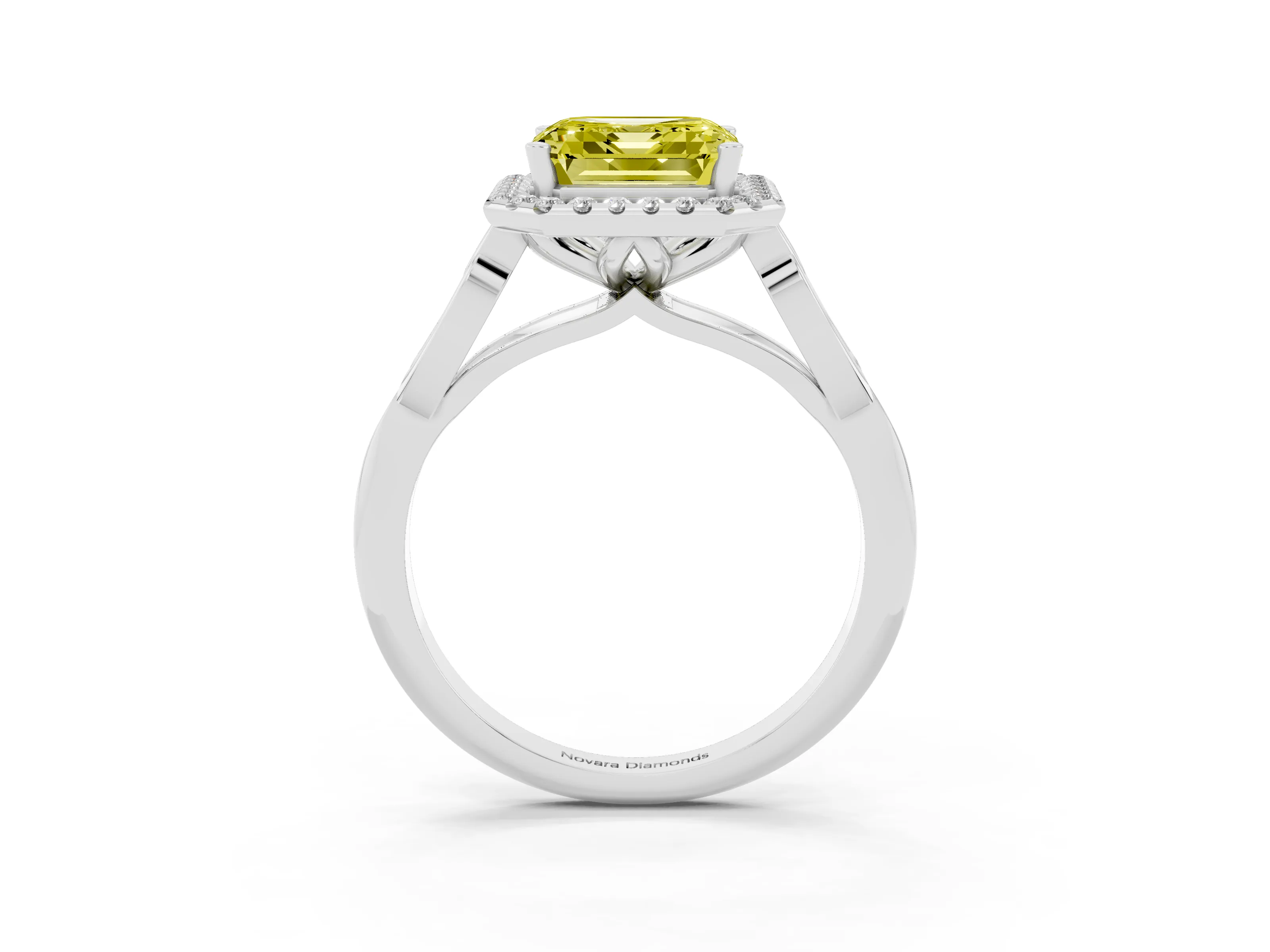 Fancy Yellow Asscher Cut Diamond Halo Engagement Ring Set in Silver with Filigree Band and Prong-Set Center