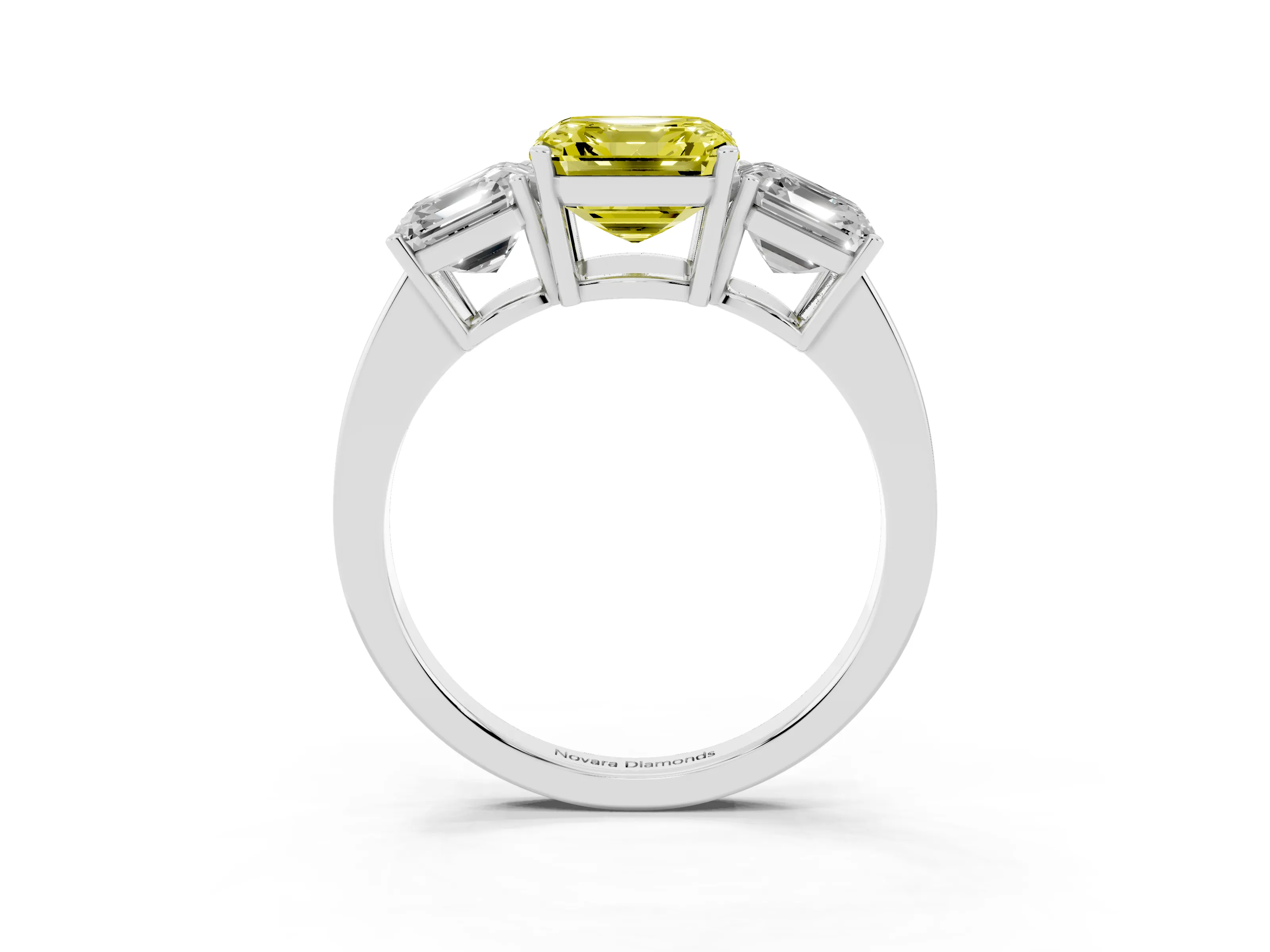 Fancy Yellow Asscher Cut Diamond Three-Stone Engagement Ring Set in Silver with Flat Band