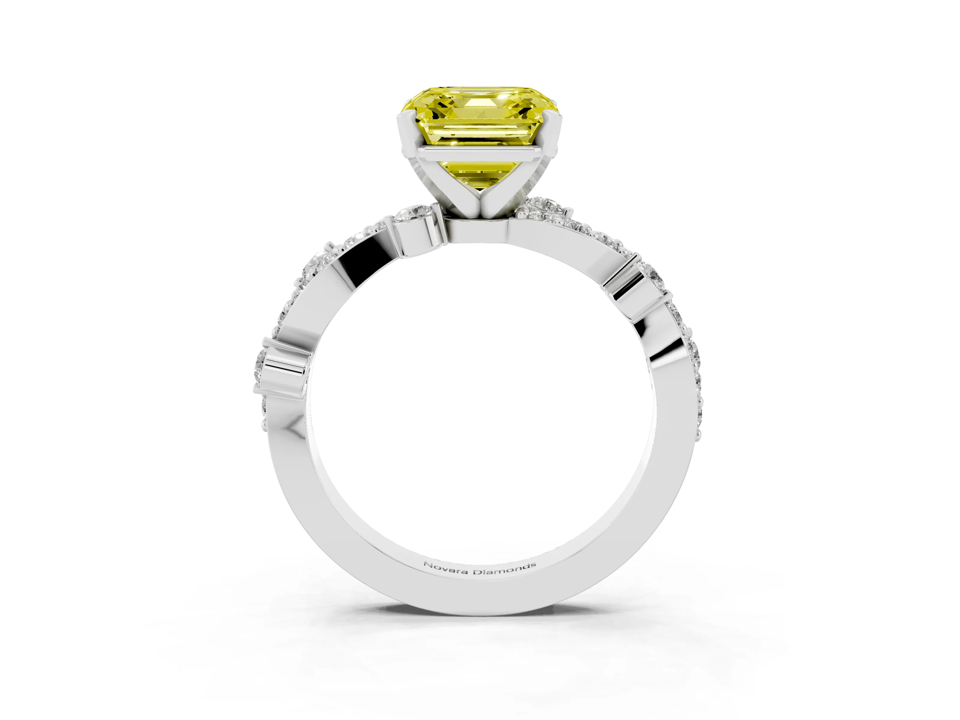 Fancy Yellow Asscher Cut Diamond Solitaire Twisted Band Set in Silver with Pavé Setting