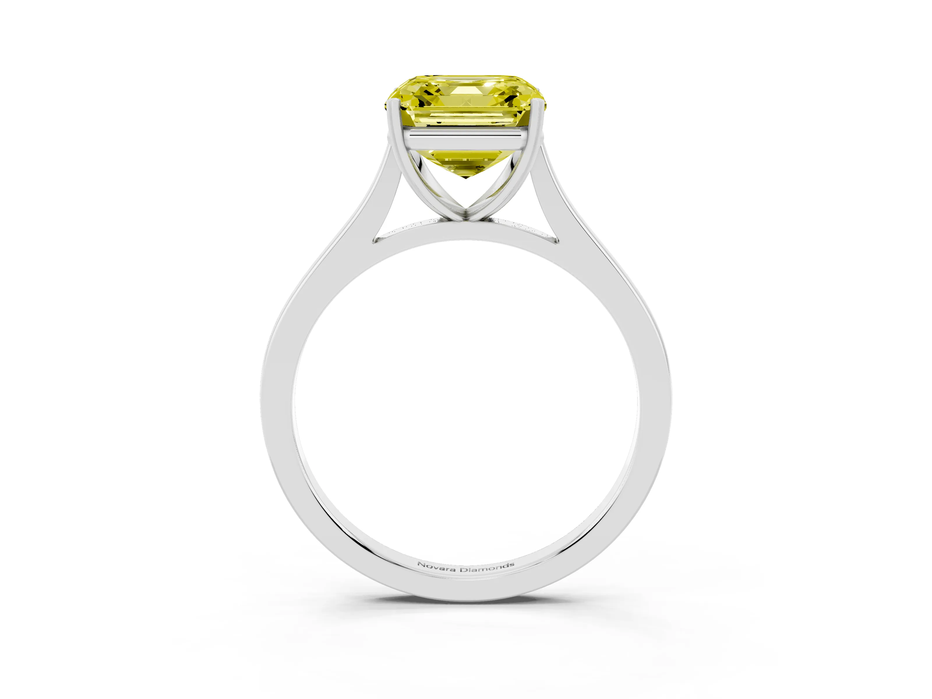 Fancy Yellow Asscher Cut Diamond Solitaire Heart Prong Engagement Ring Set in Platinum with Tapered Band
