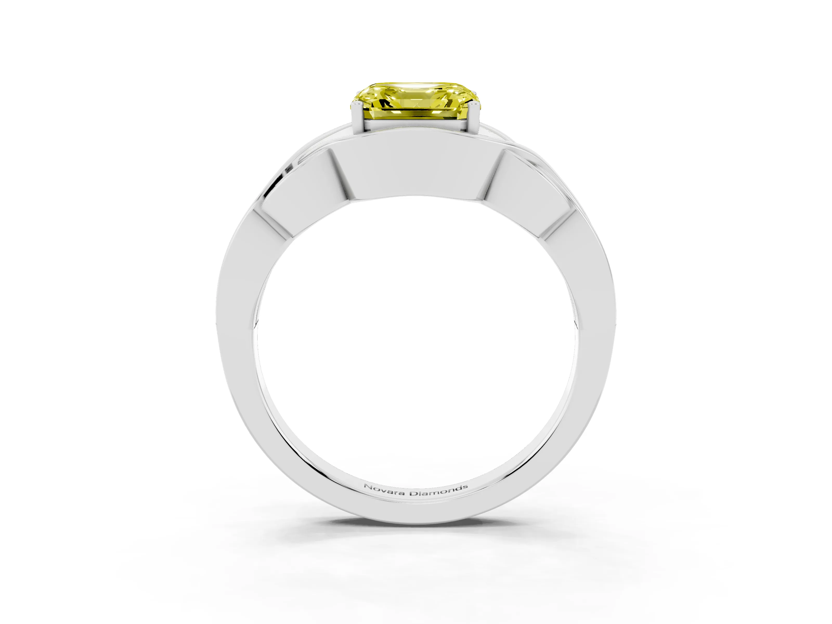 Fancy Yellow Asscher Cut Diamond Solitaire Ring Set in Silver with Intertwined Band