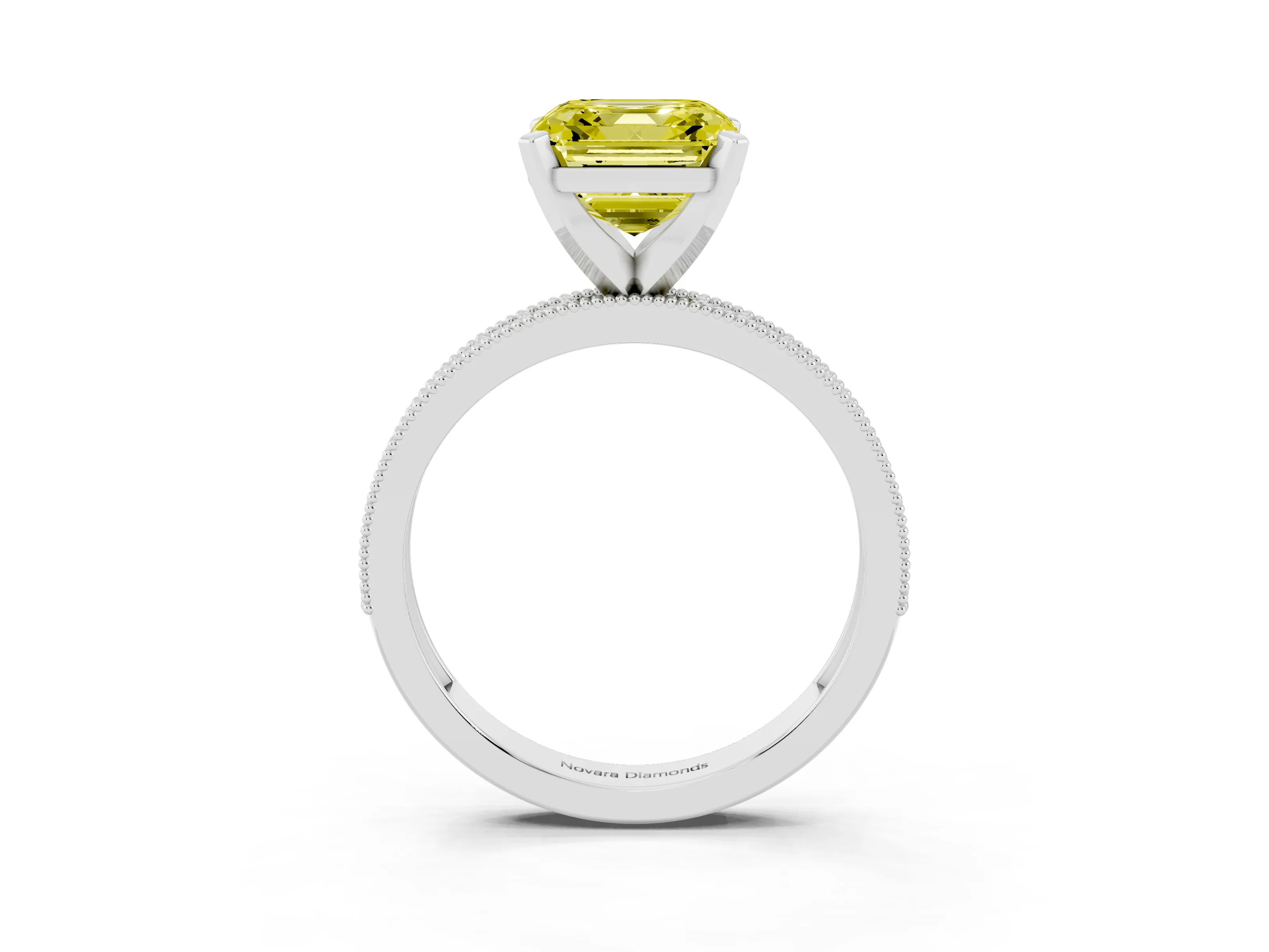 Fancy Yellow Asscher Cut Diamond Milgrain Pavé Engagement Ring Set in Silver with Prong Setting