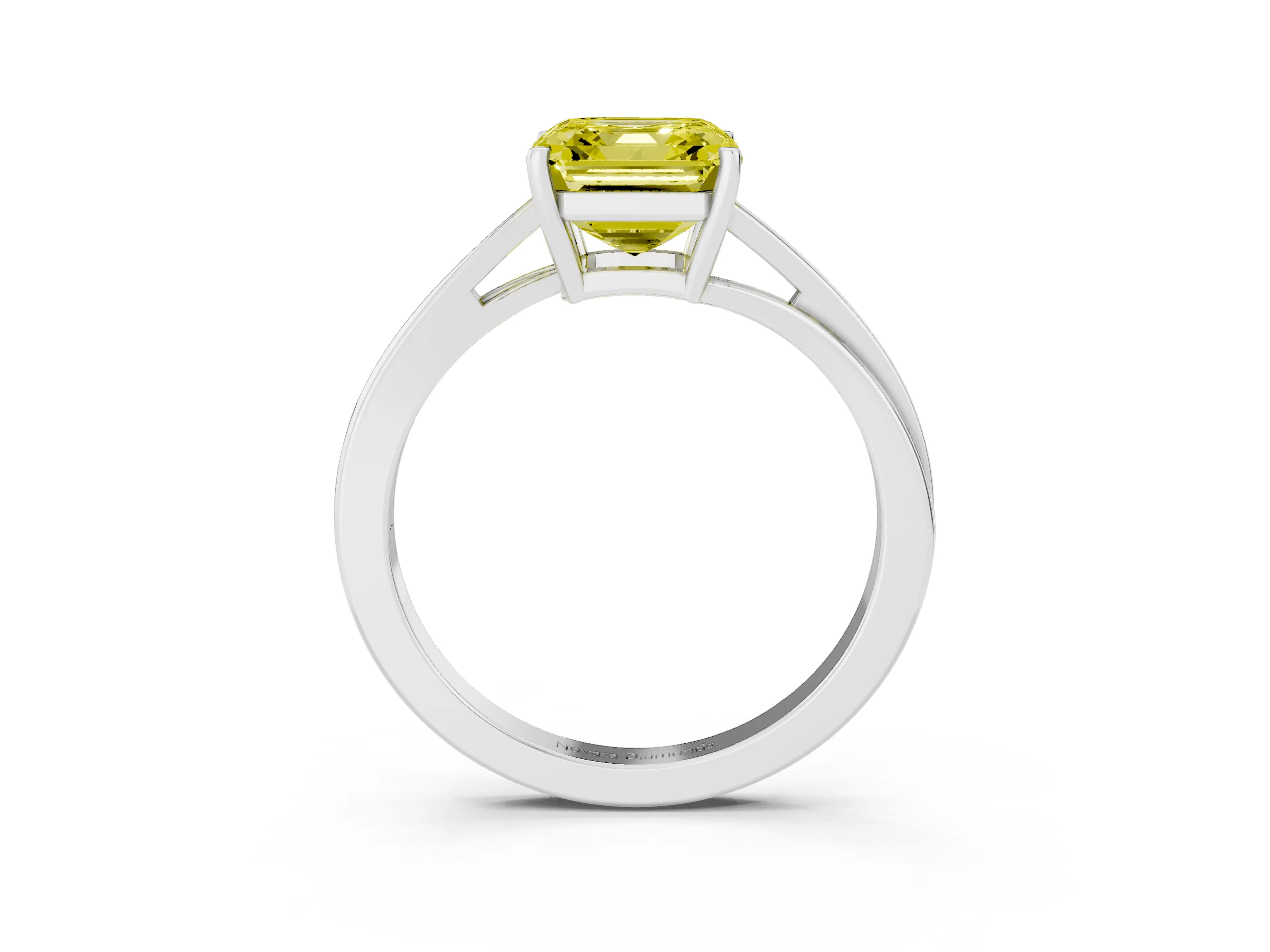 Fancy Yellow Asscher Cut Diamond Solitaire Twist Band Ring Set in Platinum with Prong Setting