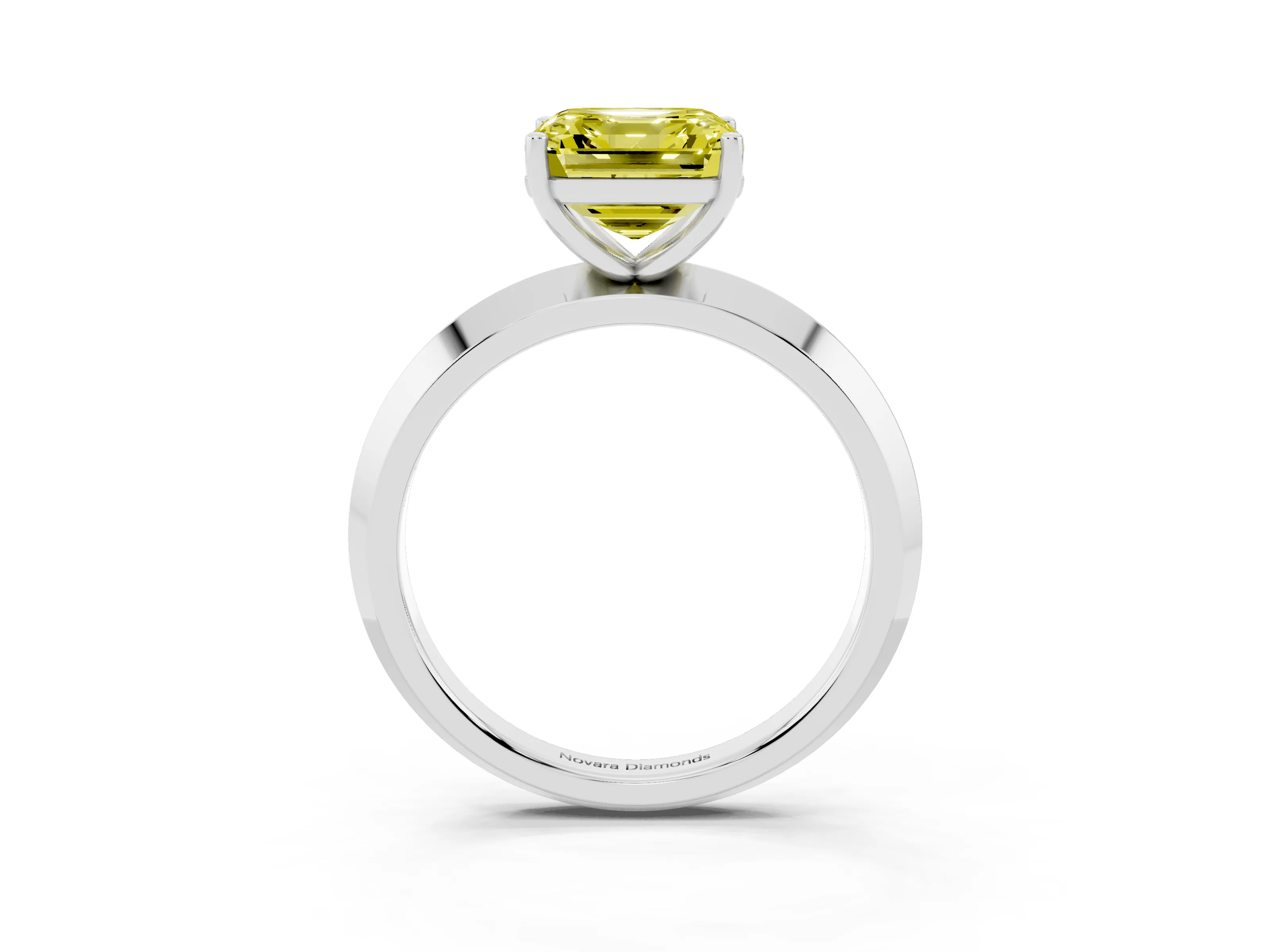 Fancy Yellow Asscher Cut Diamond Solitaire Engagement Ring Set in Silver with Flat Band and Prong Setting