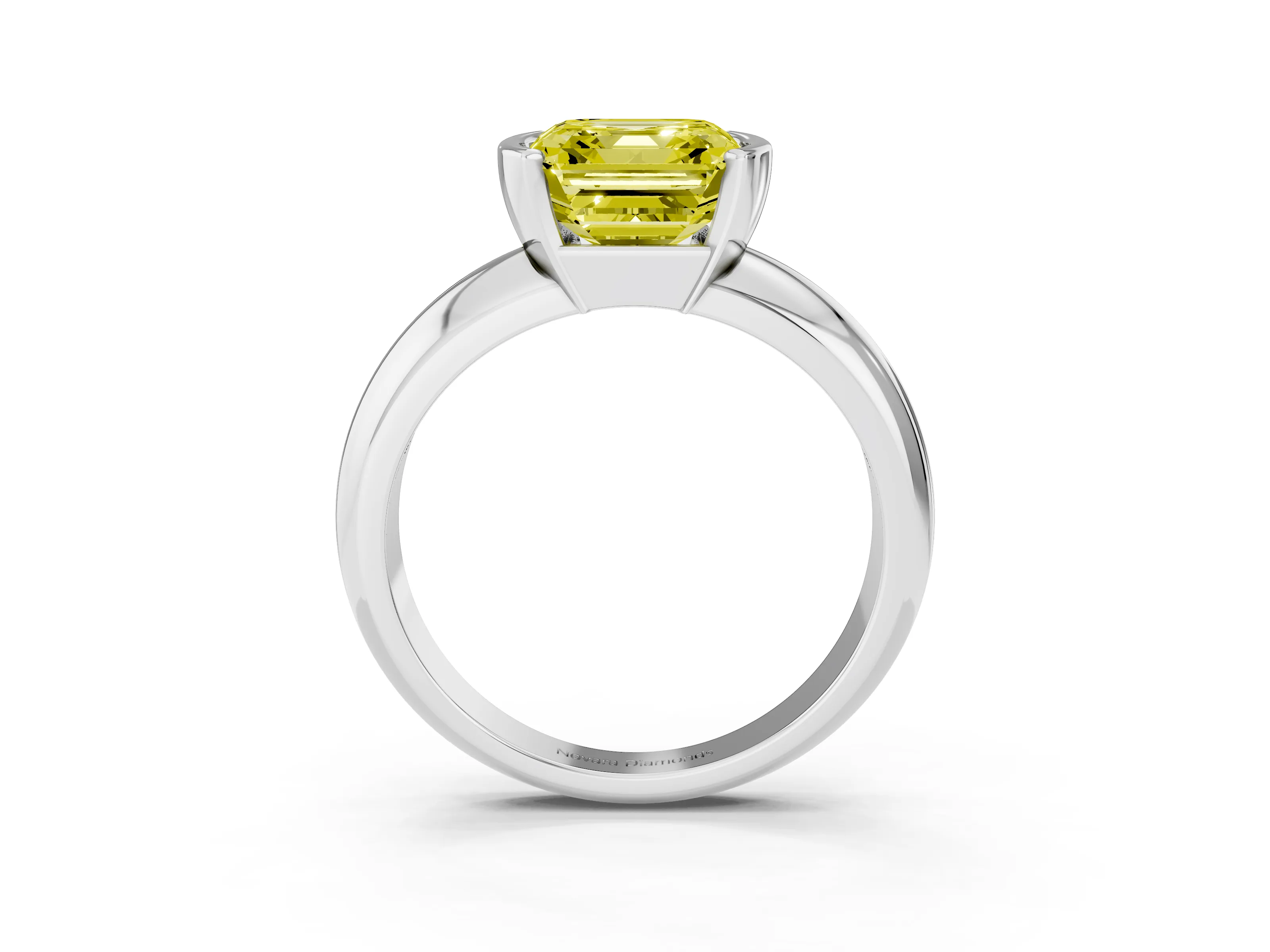 Fancy Yellow Asscher Cut Diamond Solitaire Tension Set Ring Set in Silver with Wide Band