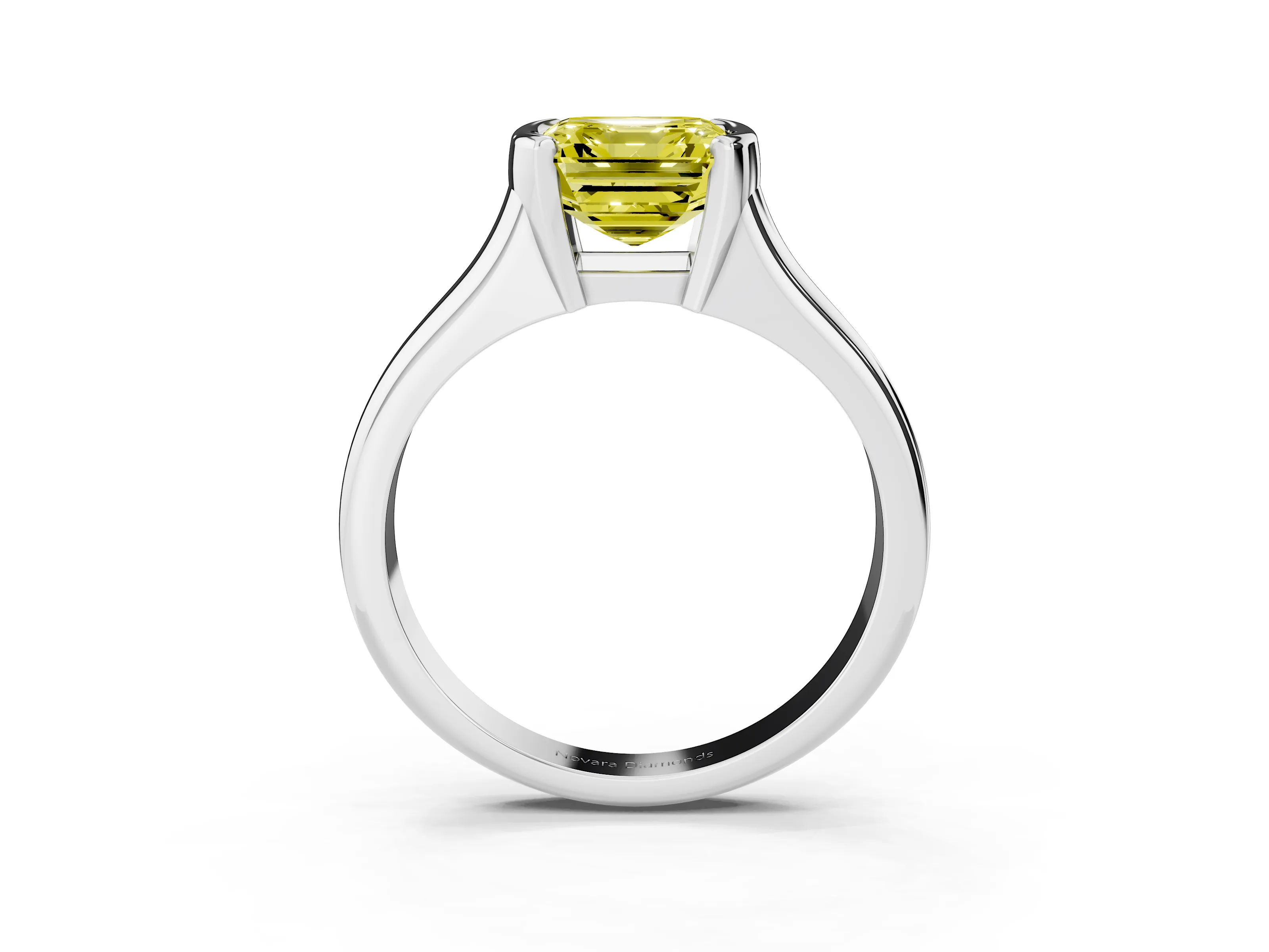 Fancy Yellow Asscher Cut Diamond Solitaire Tension Set Ring Set in Platinum with Split Shank Band