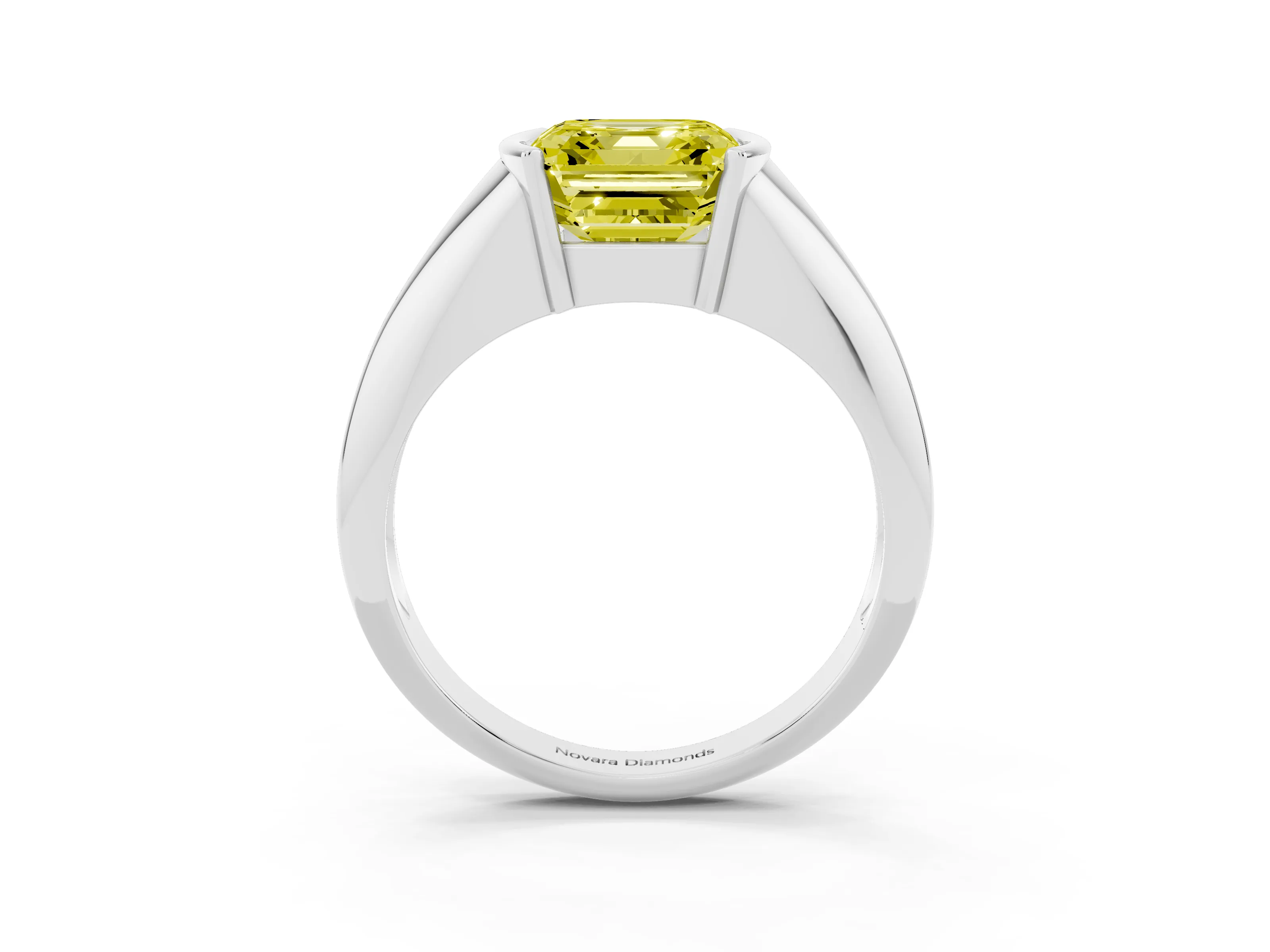 Fancy Yellow Asscher Cut Diamond Solitaire Tension Set Ring Set in White gold