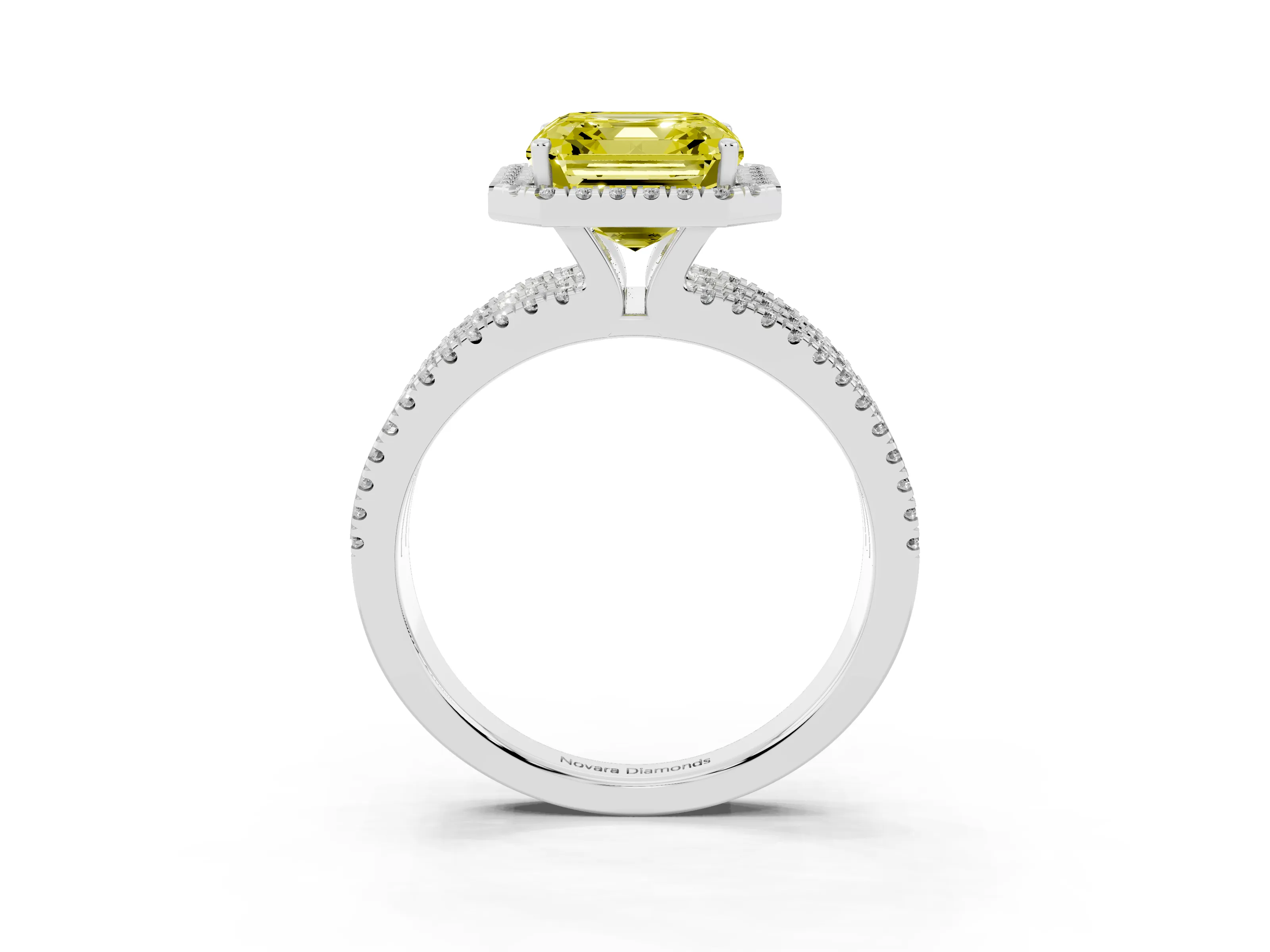 Fancy Yellow Asscher Cut Diamond Halo Split Shank Engagement Ring Set in Silver with Prong Setting