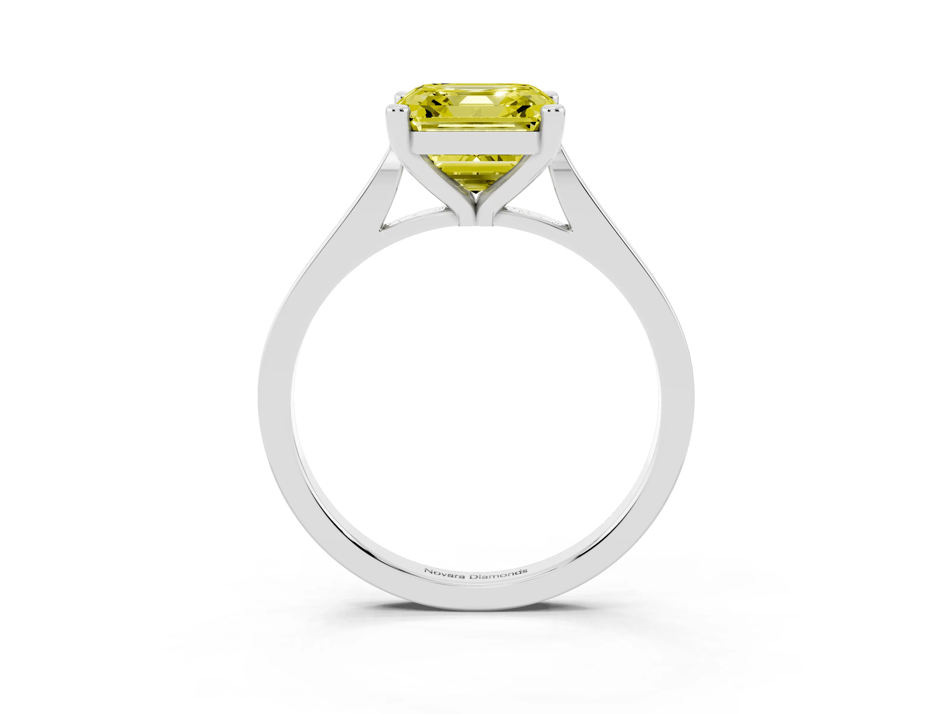 Fancy Yellow Asscher Cut Diamond Solitaire Ring Set in Silver with Prong Setting and Tapered Band