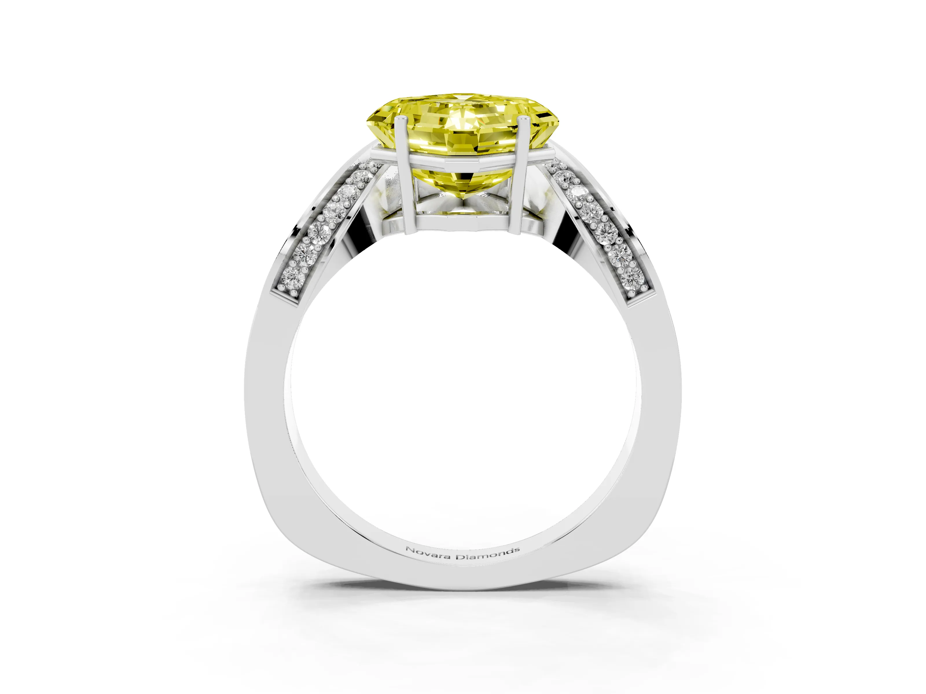 Fancy Yellow Asscher Cut Diamond Solitaire Engagement Ring Set in Silver with Pavé Shoulders