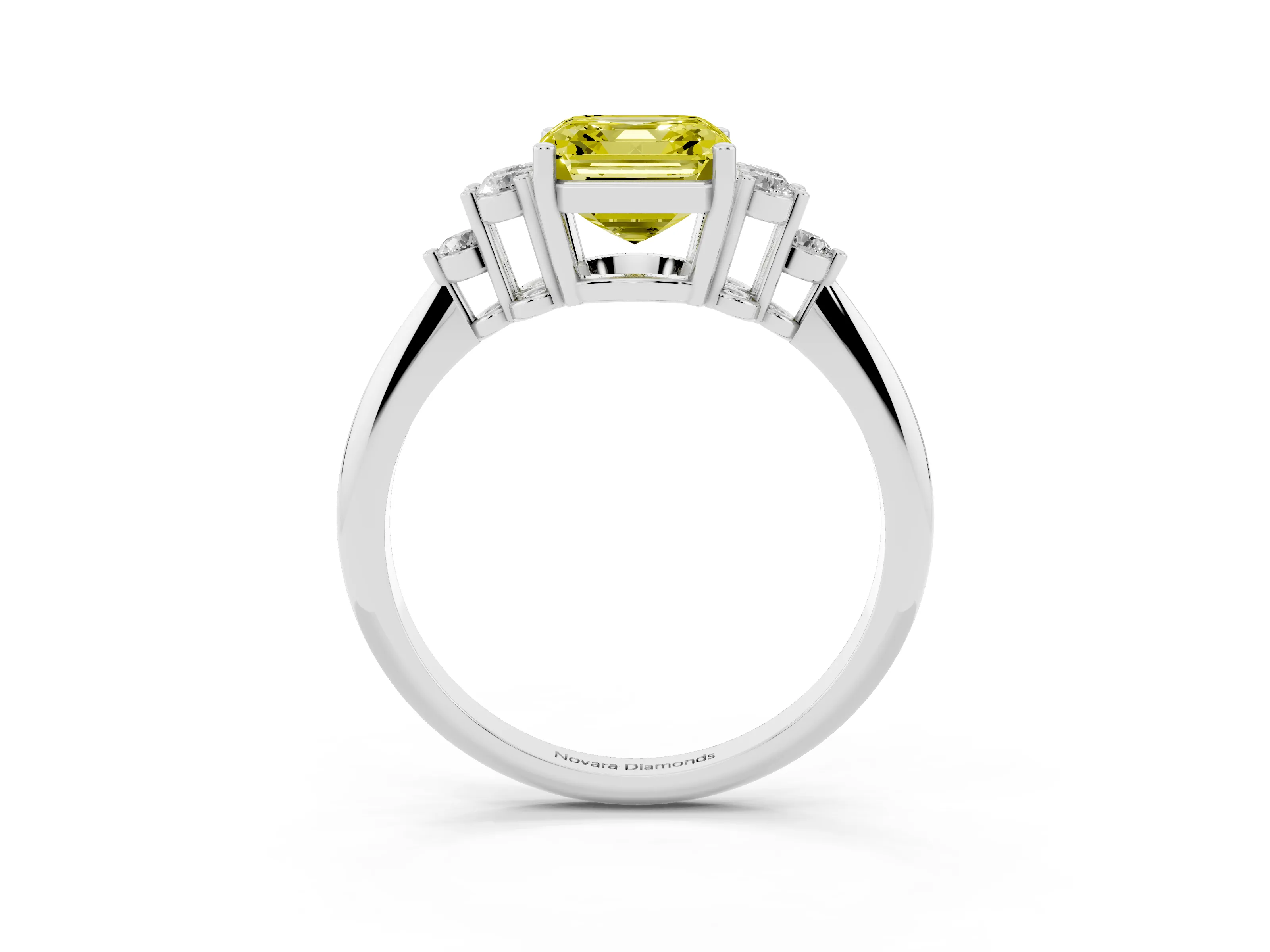 Fancy Yellow Asscher Cut Diamond Cluster Ring Set in White gold with Plain Band and Prong Setting