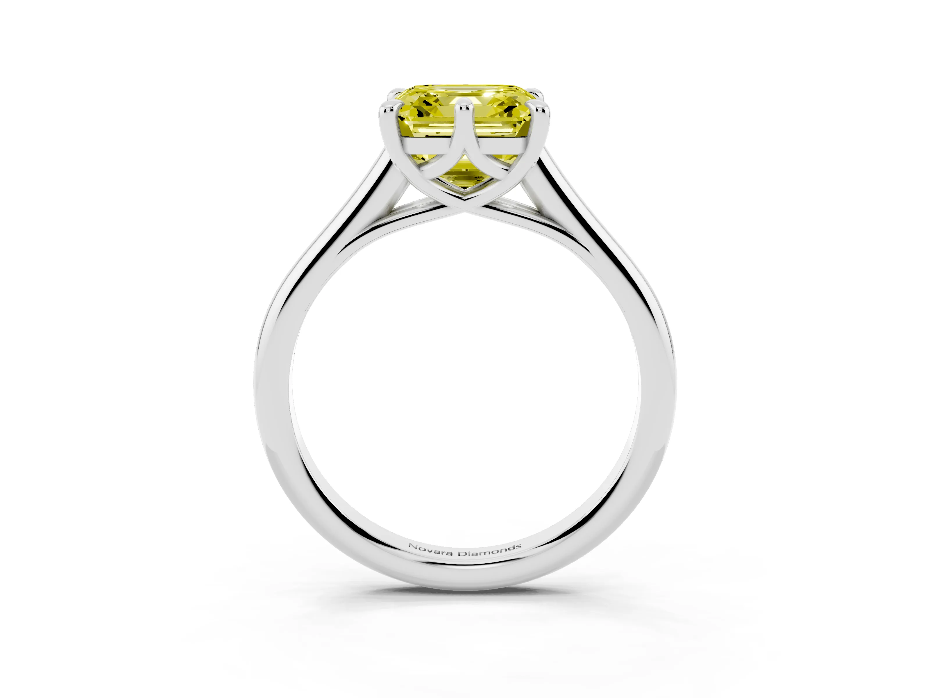Fancy Yellow Asscher Cut Diamond Solitaire Engagement Ring Set in Platinum with Prong Setting and Plain Classic Band