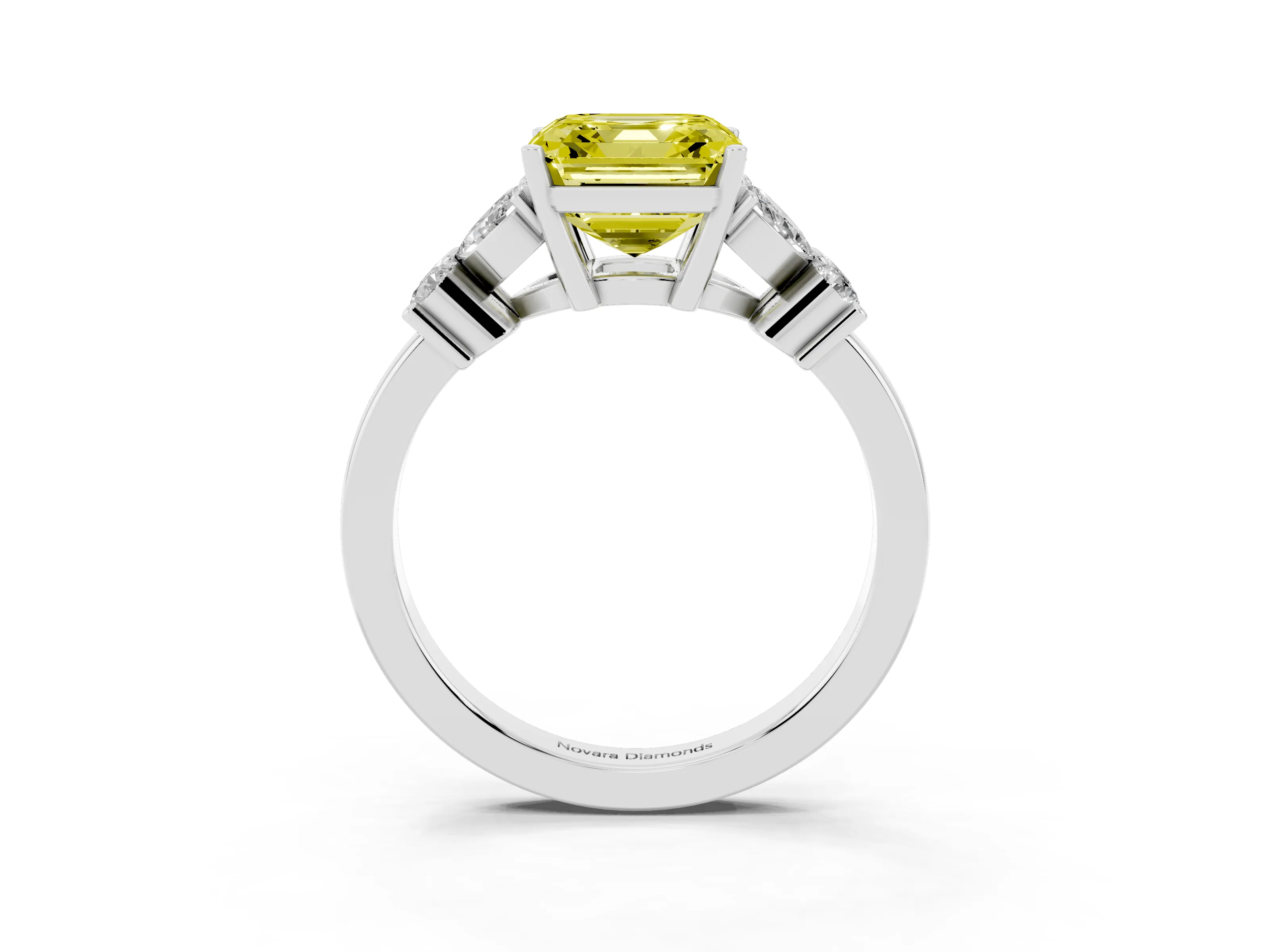 Fancy Yellow Asscher Cut Diamond Floral Cluster Ring Set in Platinum with Marquise Petals and Prong Setting