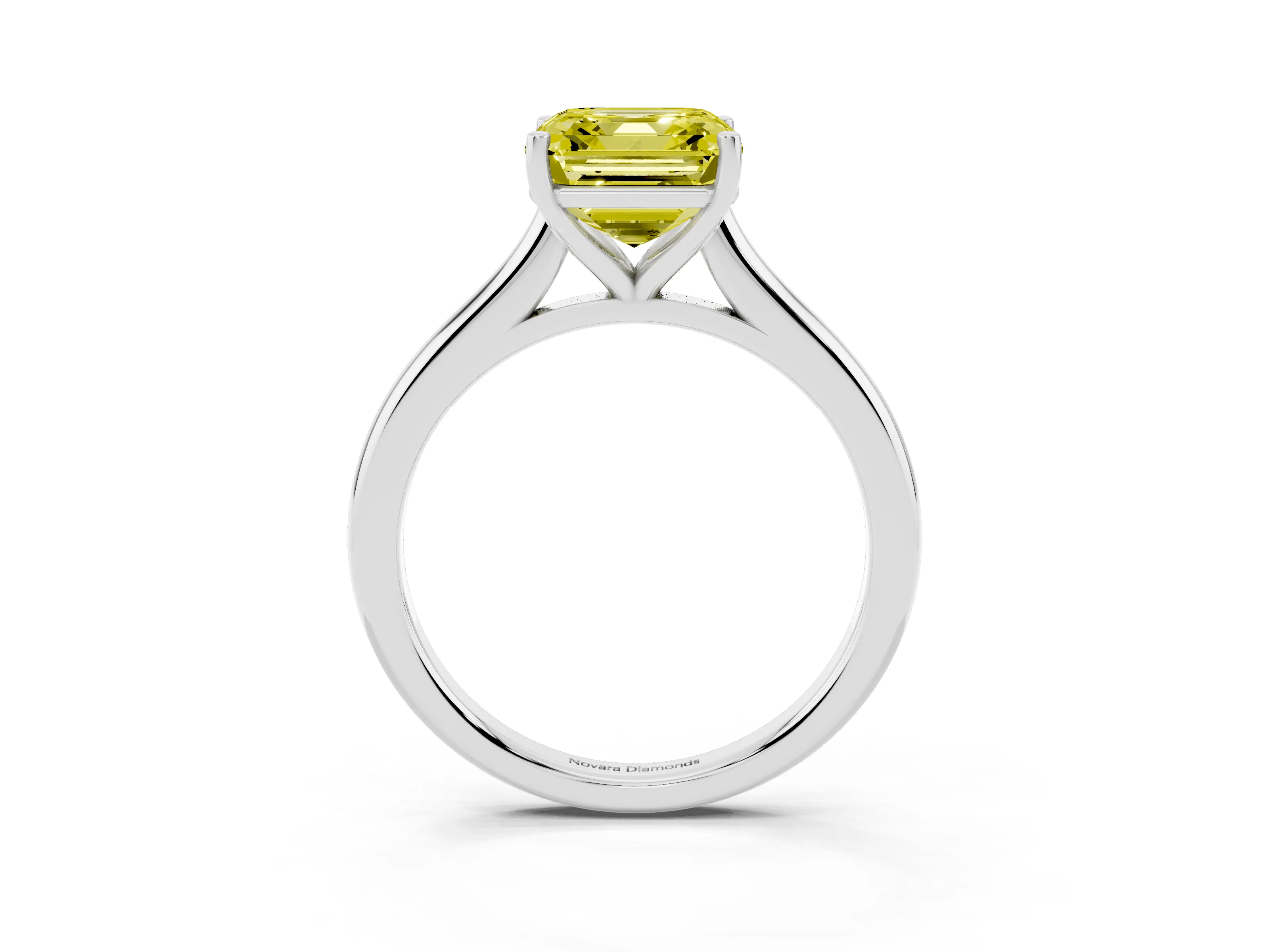 Fancy Yellow Asscher Cut Diamond Solitaire Ring Set in Silver with Cathedral Band and Prong Setting