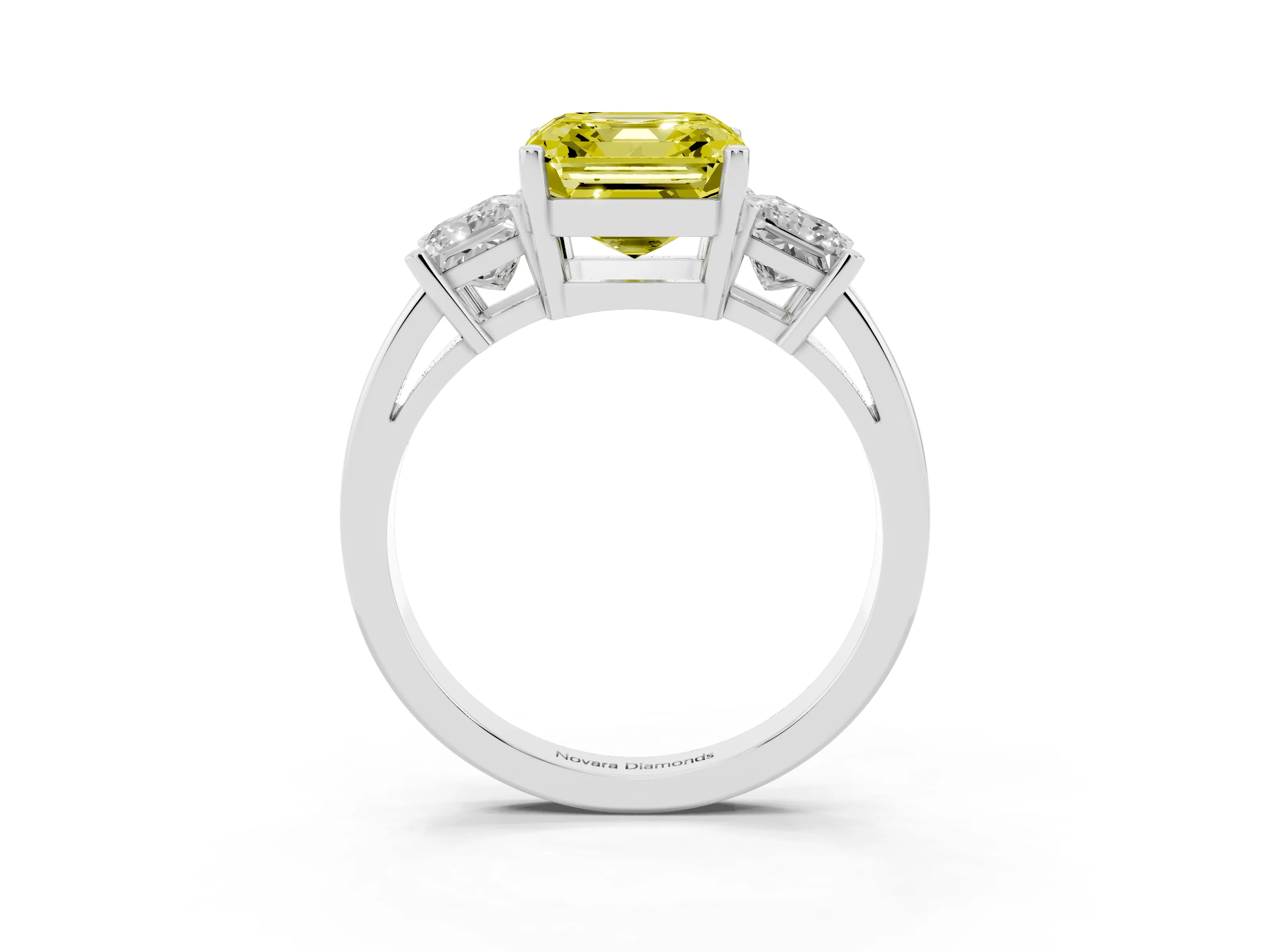 Fancy Yellow Three-Stone Asscher Cut Diamond Solitaire Ring Set in Silver with Prong Setting