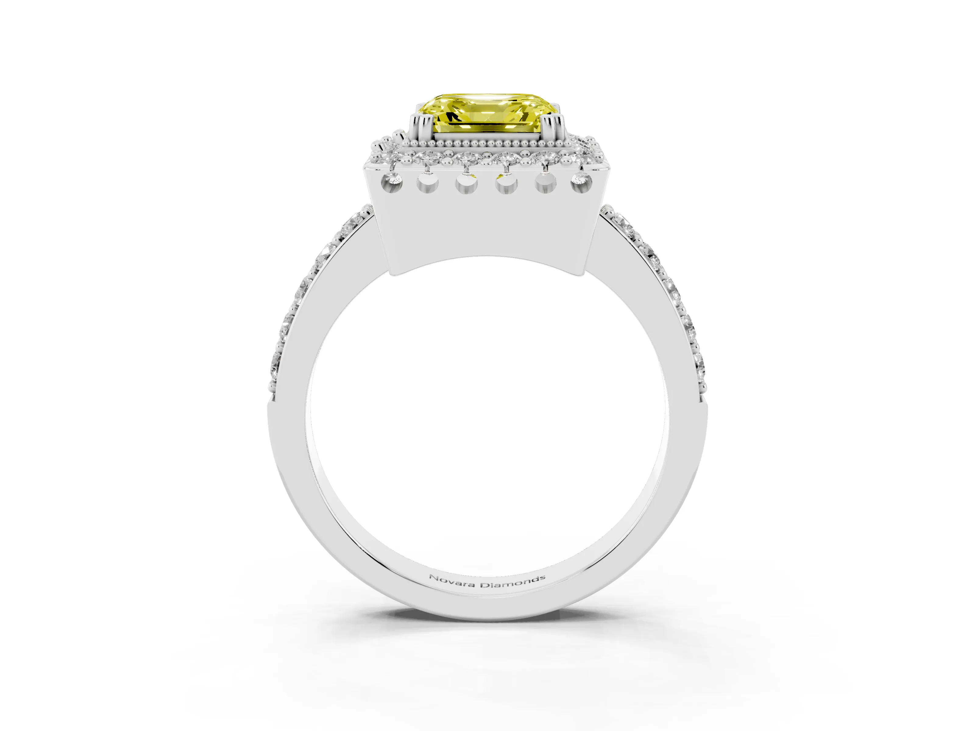 Fancy Yellow Asscher Cut Diamond Halo Ring Set in Silver with Pavé Shank and Prong Setting