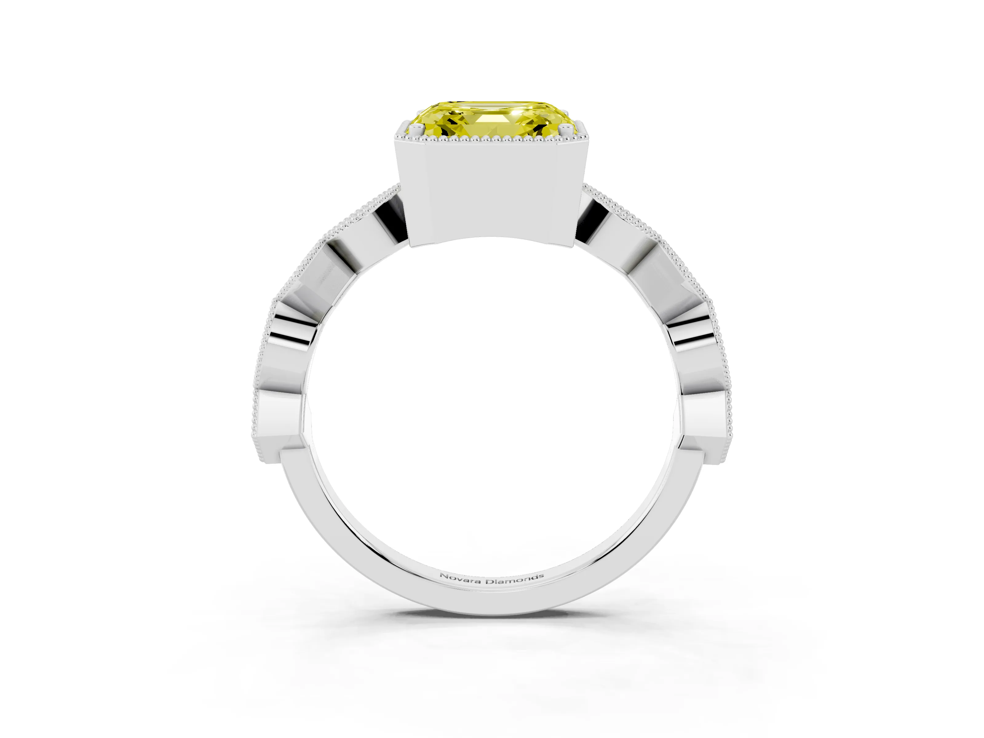 Fancy Yellow Asscher Cut Diamond Milgrain Marquise Twist Band Ring Set in Silver with Prong Setting