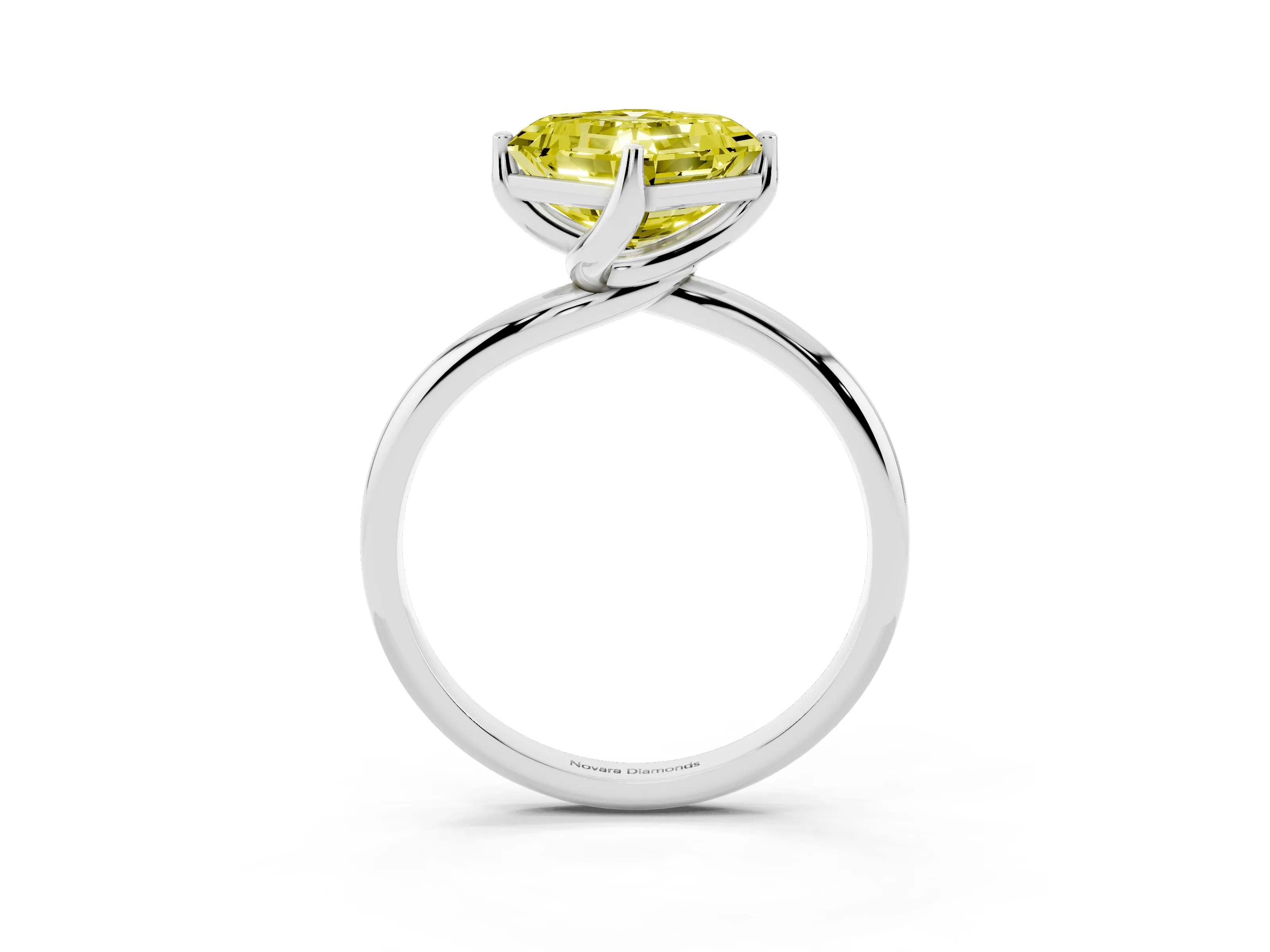 Fancy Yellow Asscher Cut Diamond Solitaire Engagement Ring Set in White gold with Classic Plain Band