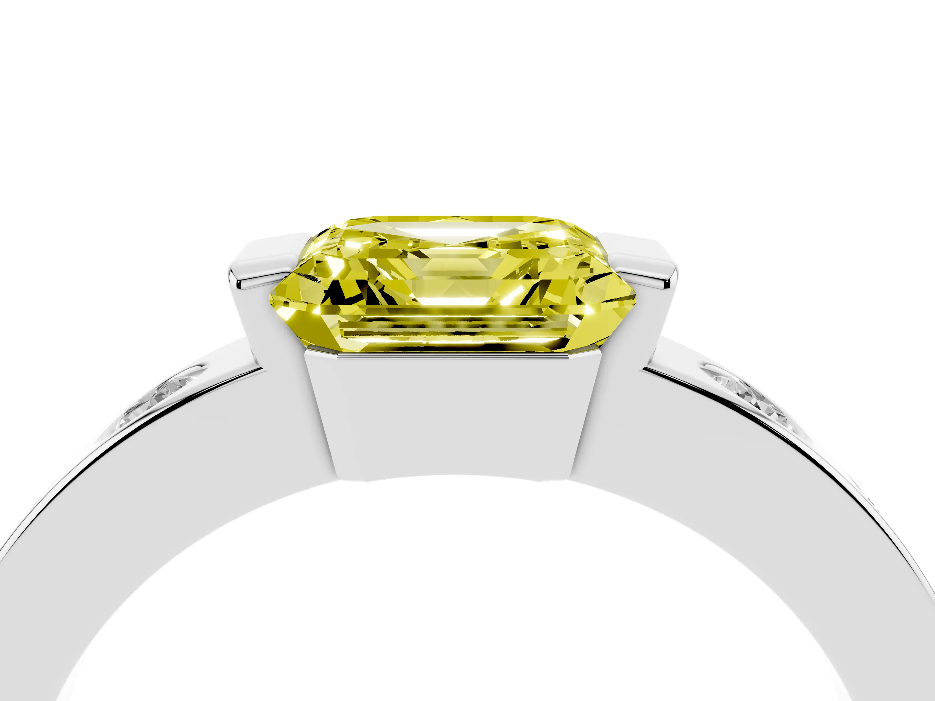 Fancy Yellow Asscher Cut Diamond Channel-Set Band Ring Set in Platinum with Bezel Prong Setting