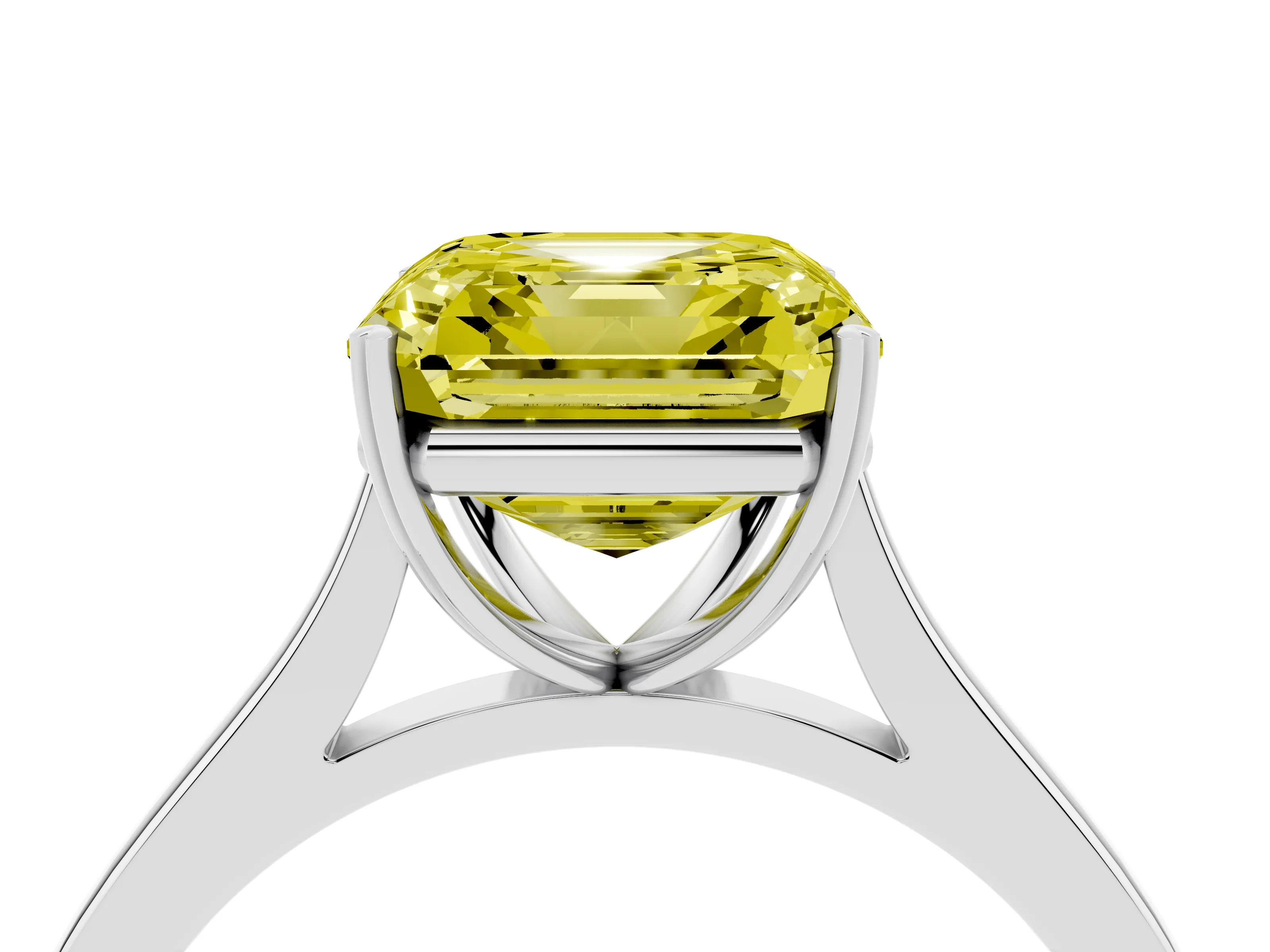 Fancy Yellow Asscher Cut Diamond Solitaire Heart Prong Engagement Ring Set in Platinum with Tapered Band