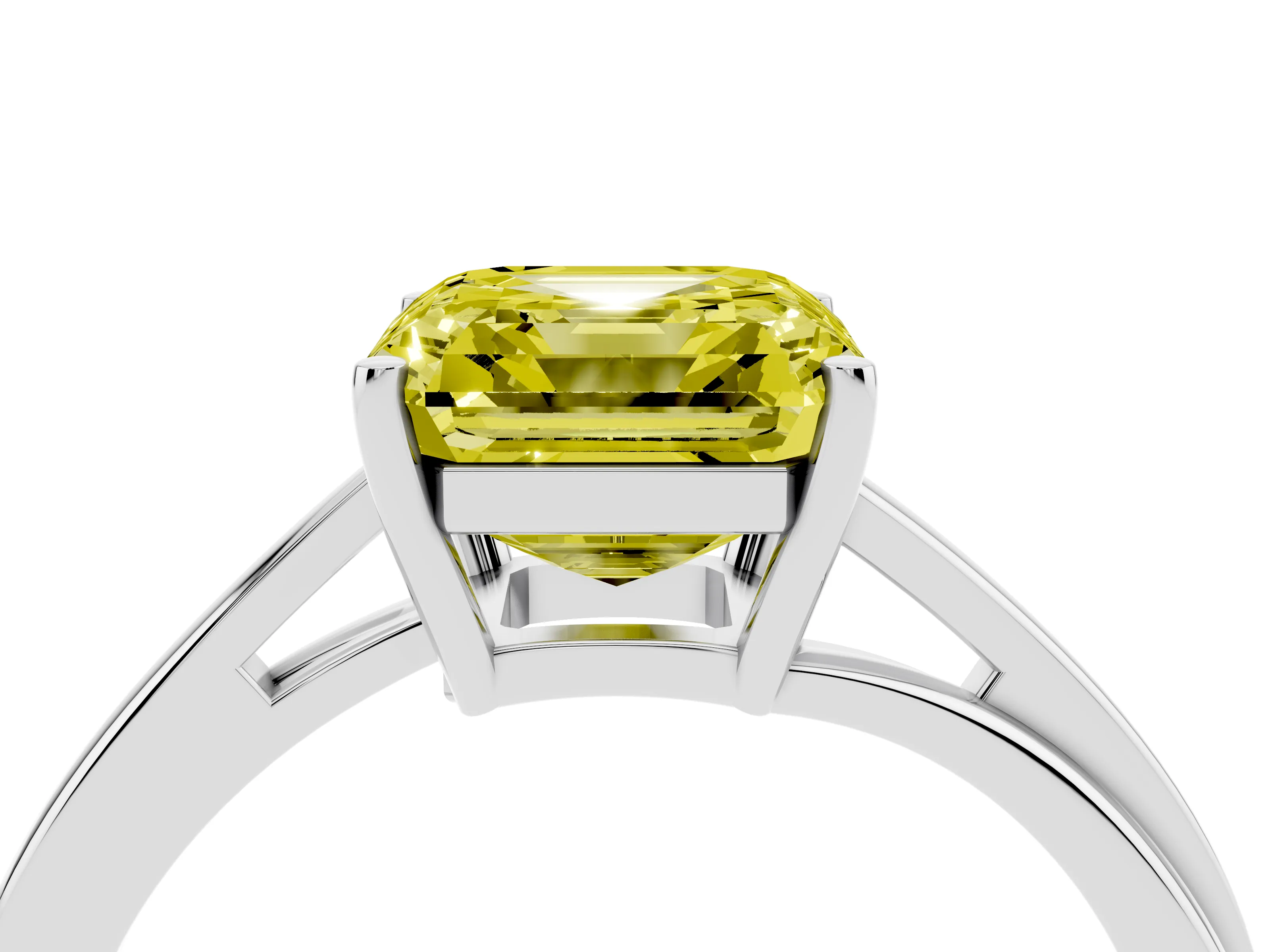 Fancy Yellow Asscher Cut Diamond Solitaire Twist Band Ring Set in Platinum with Prong Setting