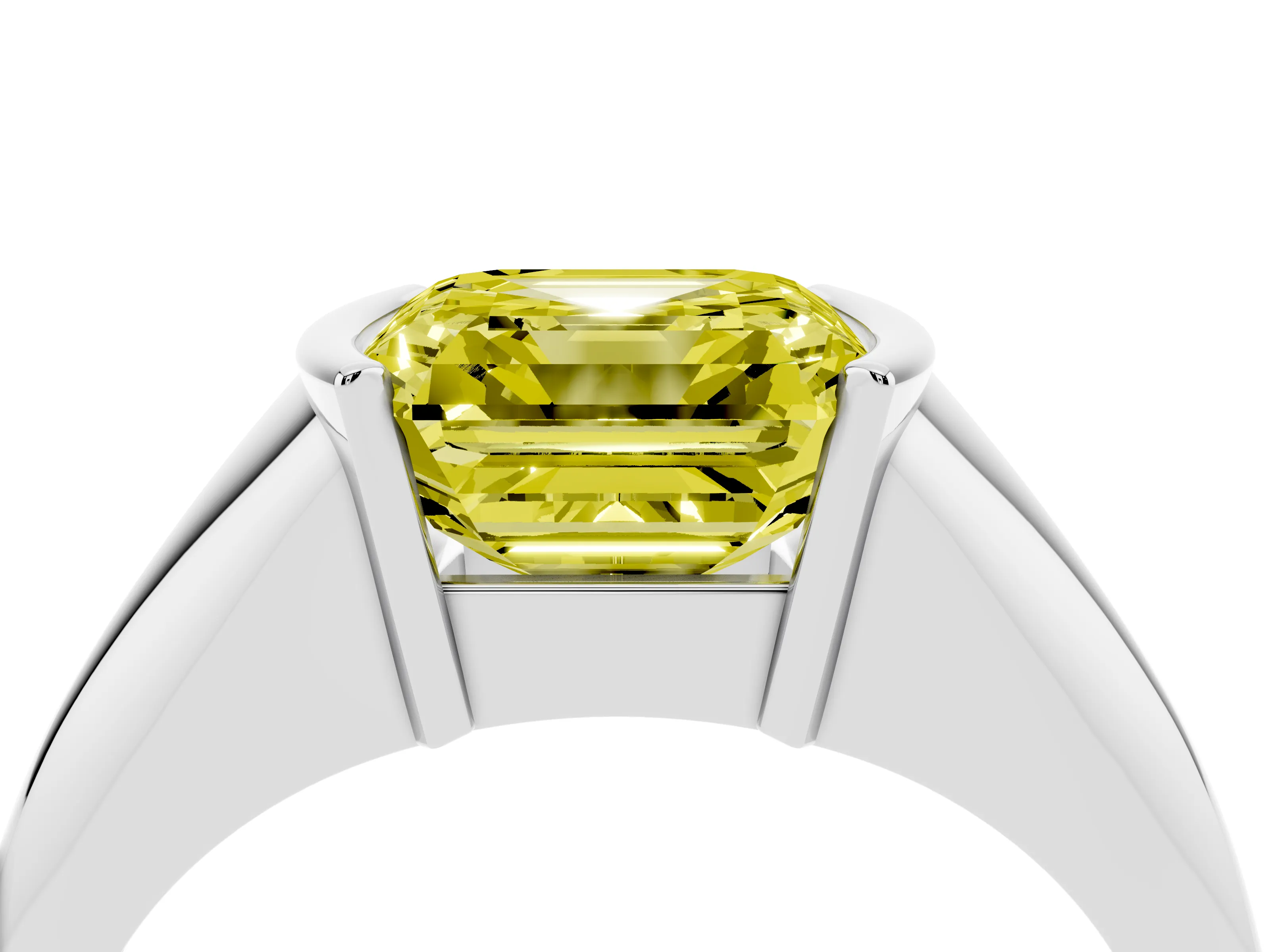 Fancy Yellow Asscher Cut Diamond Solitaire Tension Set Ring Set in White gold